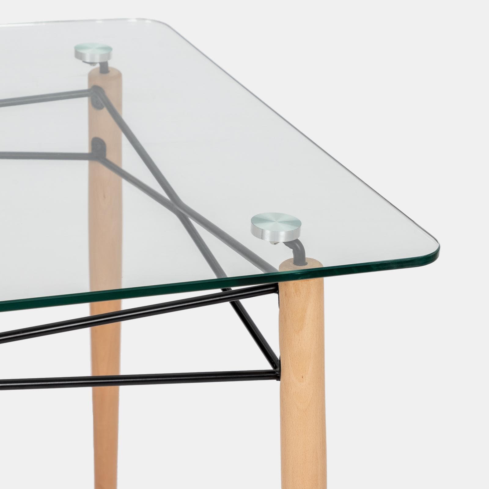 Tavolo 120x80 cm con piano in vetro e gambe in legno di faggio - Kins