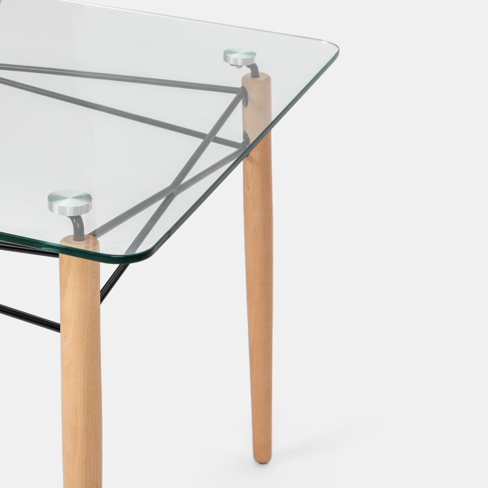 Tavolo 120x80 cm con piano in vetro e gambe in legno di faggio - Kins