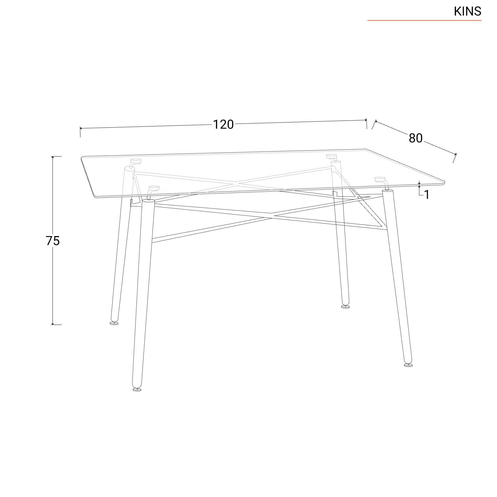 Tavolo 120x80 cm con piano in vetro e gambe in legno di faggio - Kins