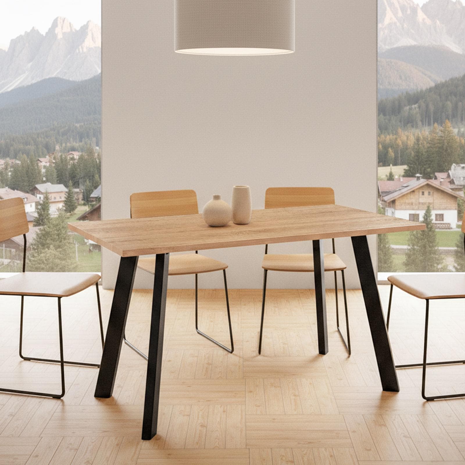 Tavolo 140x80 cm con piano in legno e gambe in metallo - Pavilion