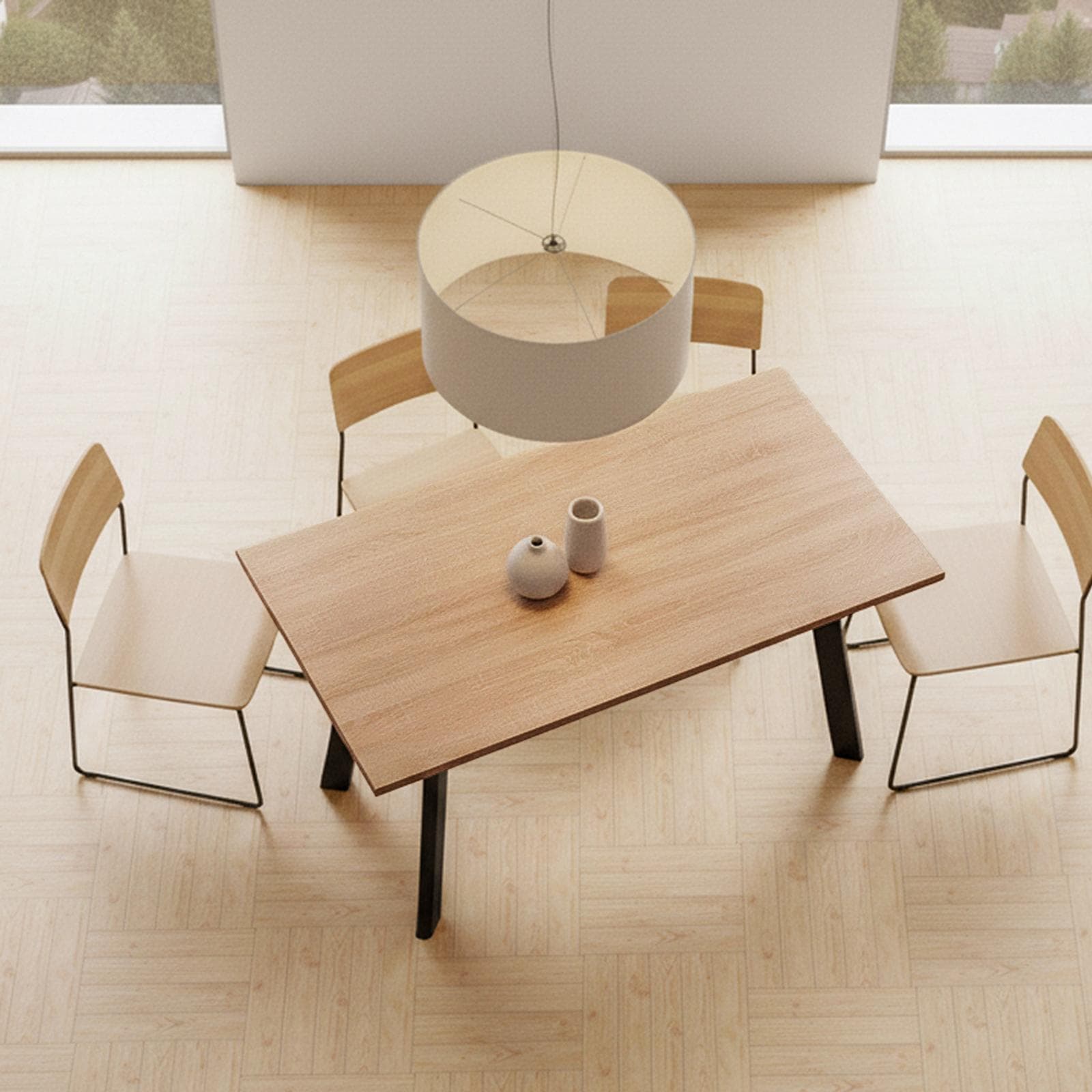 Tavolo 140x80 cm con piano in legno e gambe in metallo - Pavilion