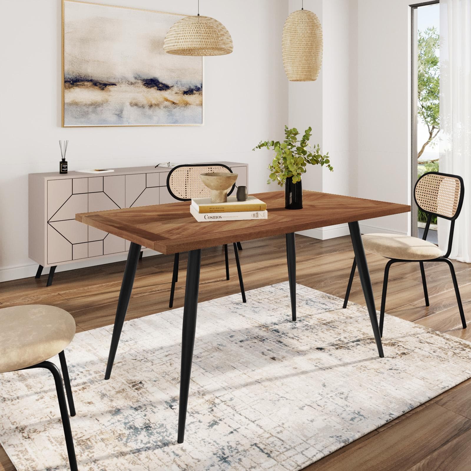Tavolo 140x80 cm in legno rovere con gambe nere - Faison