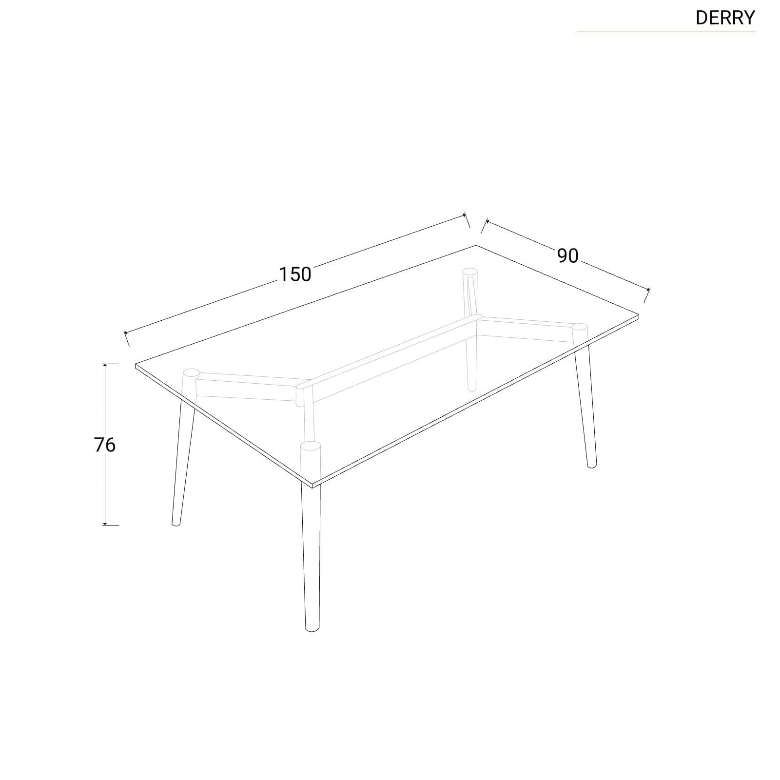 Tavolo 150x90 cm con piano in vetro e gambe rovere - Derry