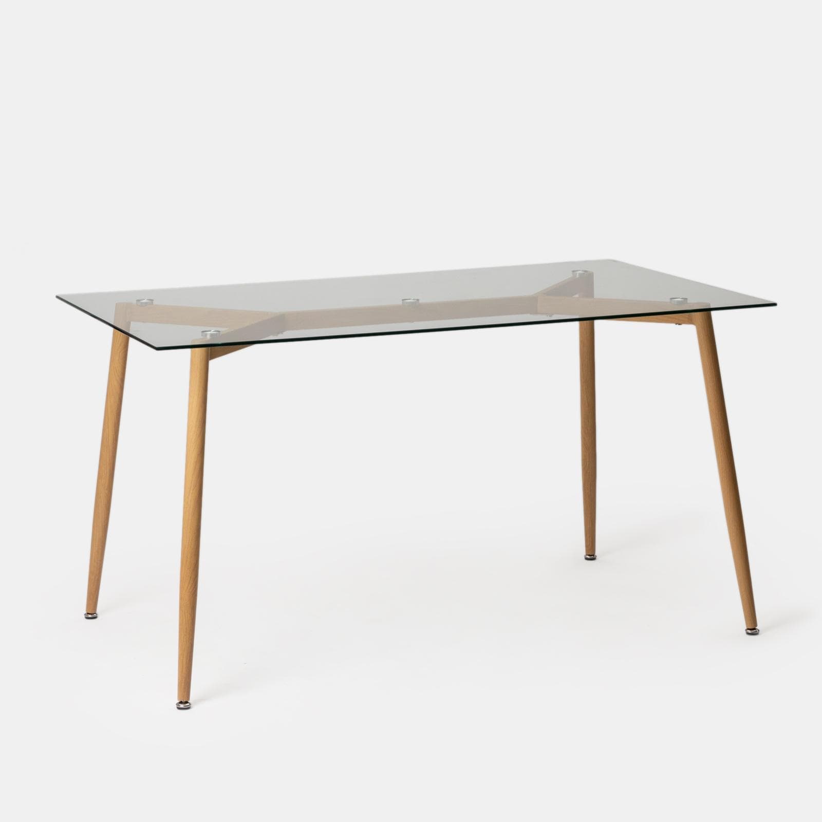 Tavolo 150x90 cm con piano in vetro e gambe rovere - Derry