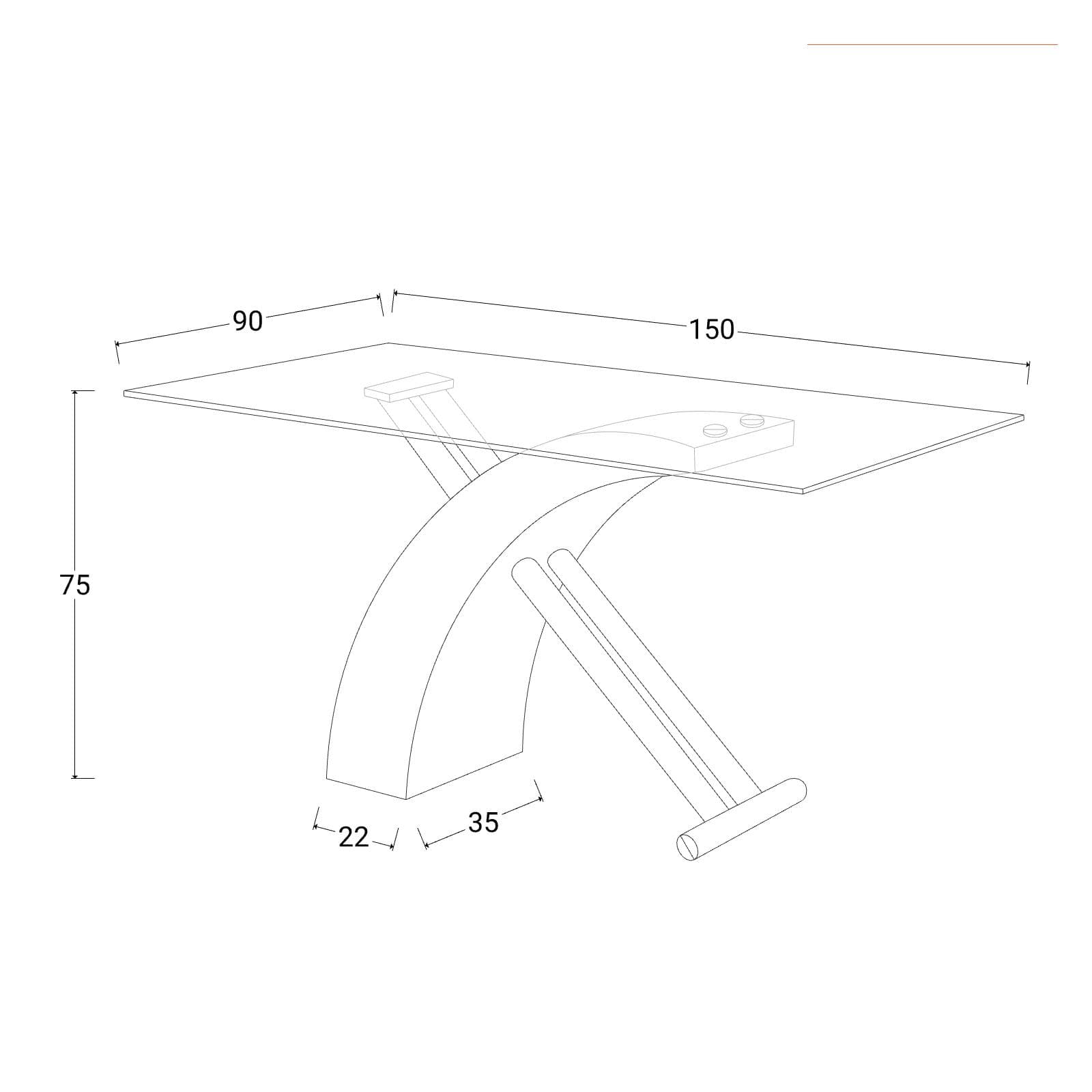 Tavolo 150x90 cm piano in vetro e gambe incrociate in legno e metallo - Tsunami