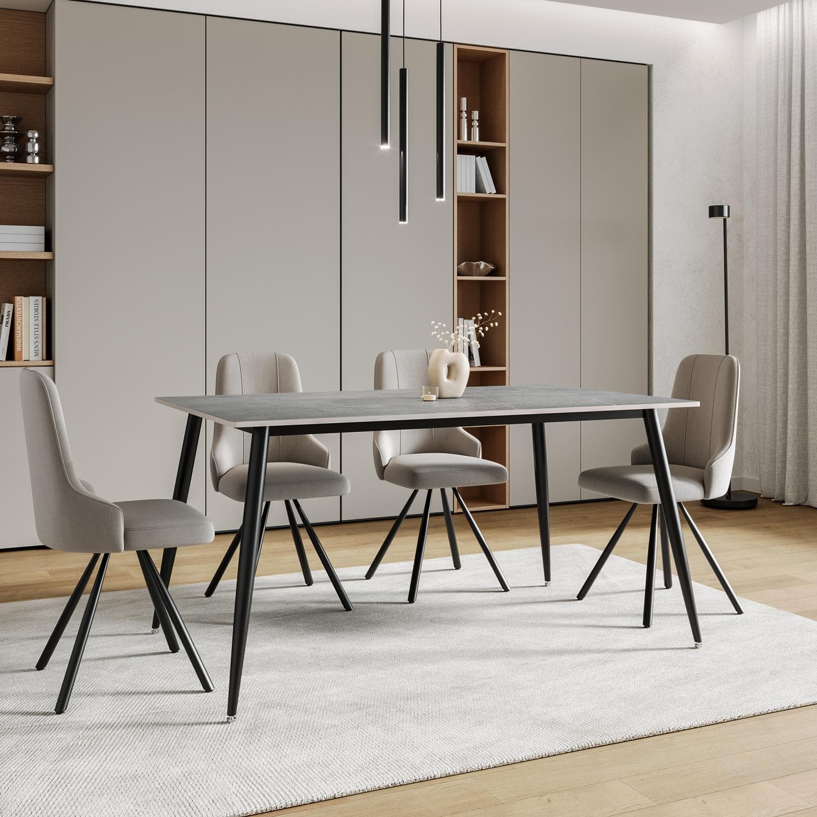 Tavolo 150x90 cm top effetto ceramica grigio e gambe in metallo nero - Vinfred