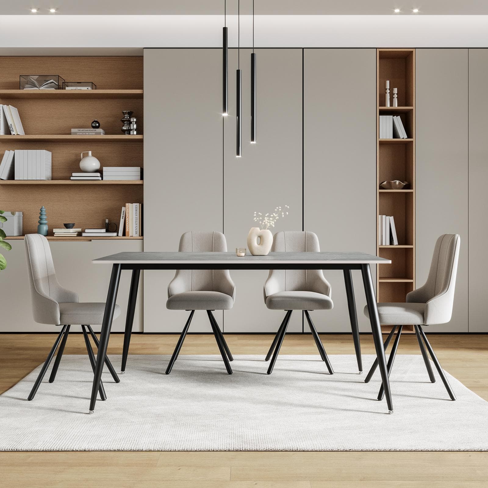 Tavolo 150x90 cm top effetto ceramica grigio e gambe in metallo nero - Vinfred