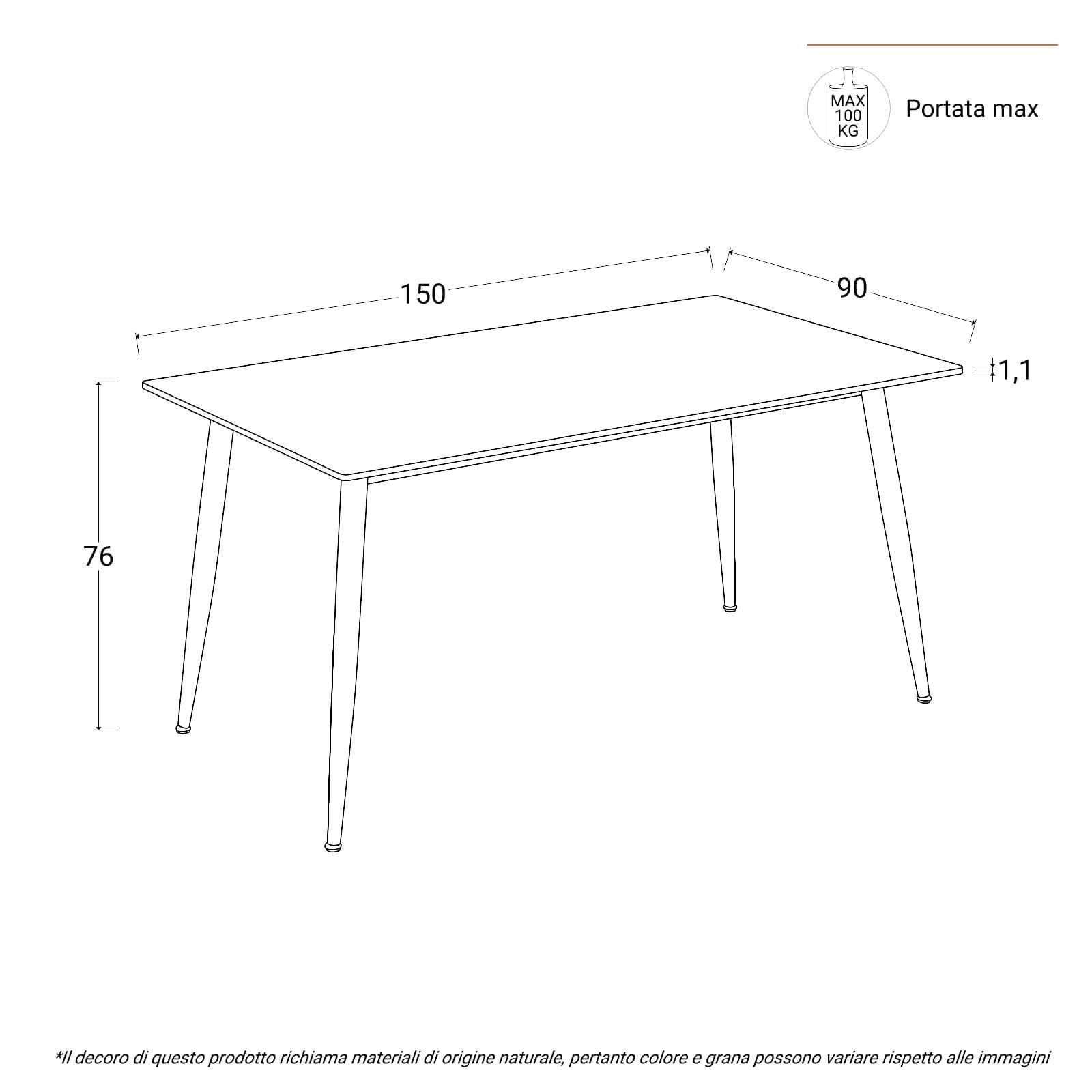 Tavolo 150x90 cm top effetto ceramica grigio e gambe in metallo nero - Vinfred
