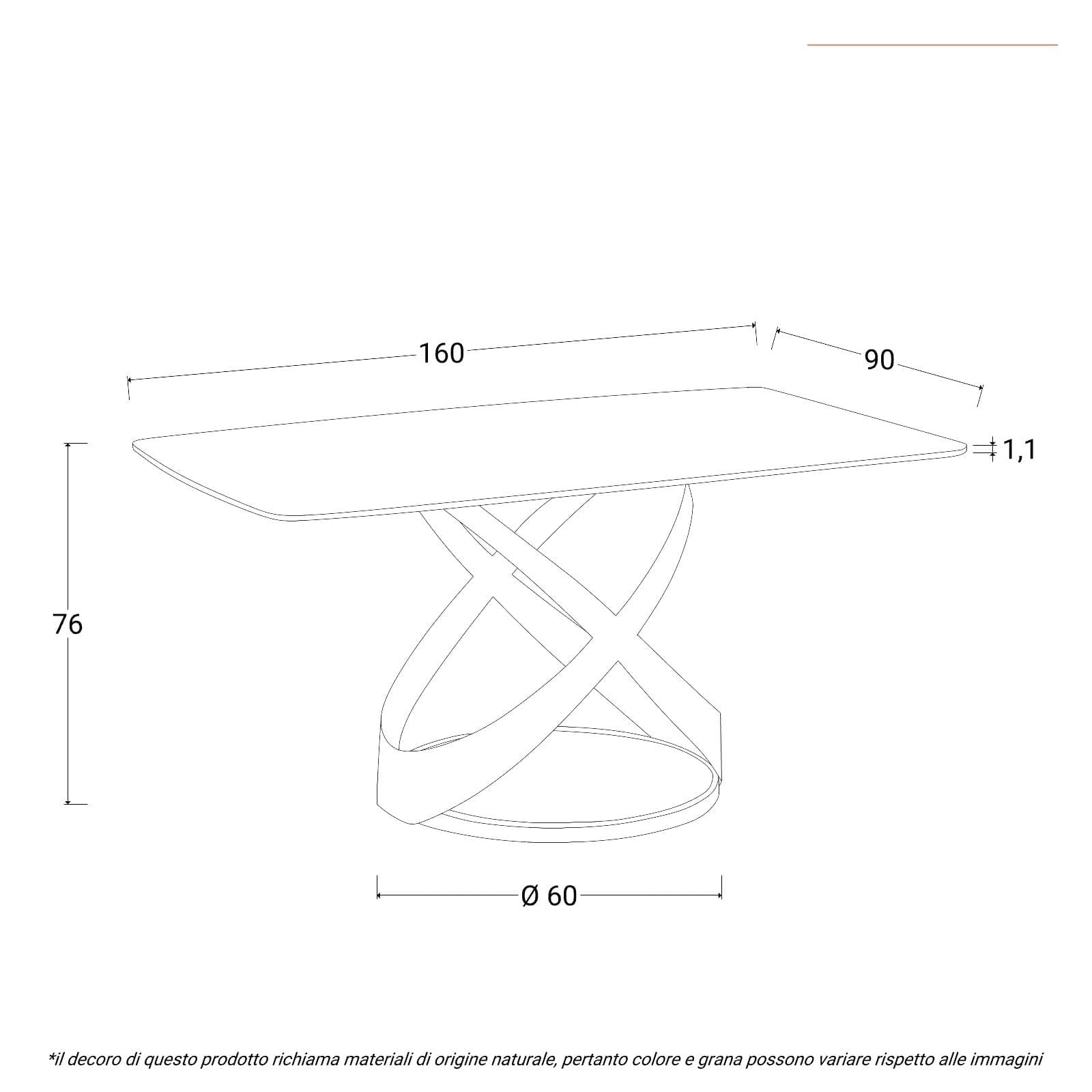 Tavolo 160x90 cm con piano effetto marmo perlato e gambe rame opaco - Remarq