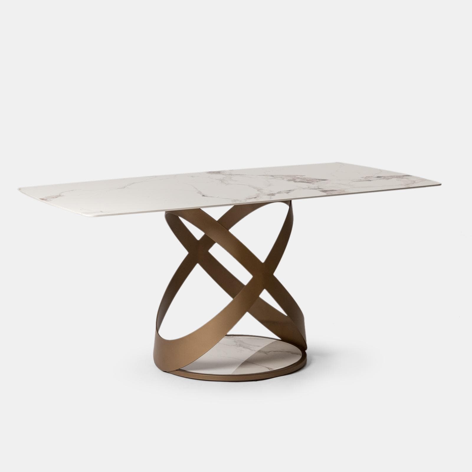 Tavolo 160x90 cm con piano effetto marmo perlato e gambe rame opaco - Remarq