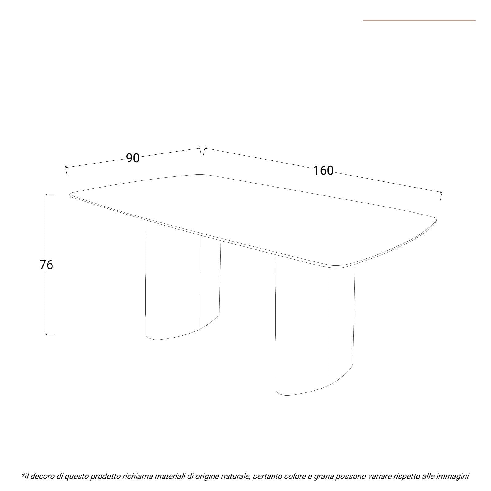 Tavolo 160x90 cm con piano in ceramica effetto marmo perlato e gambe nero lucido - Arcus