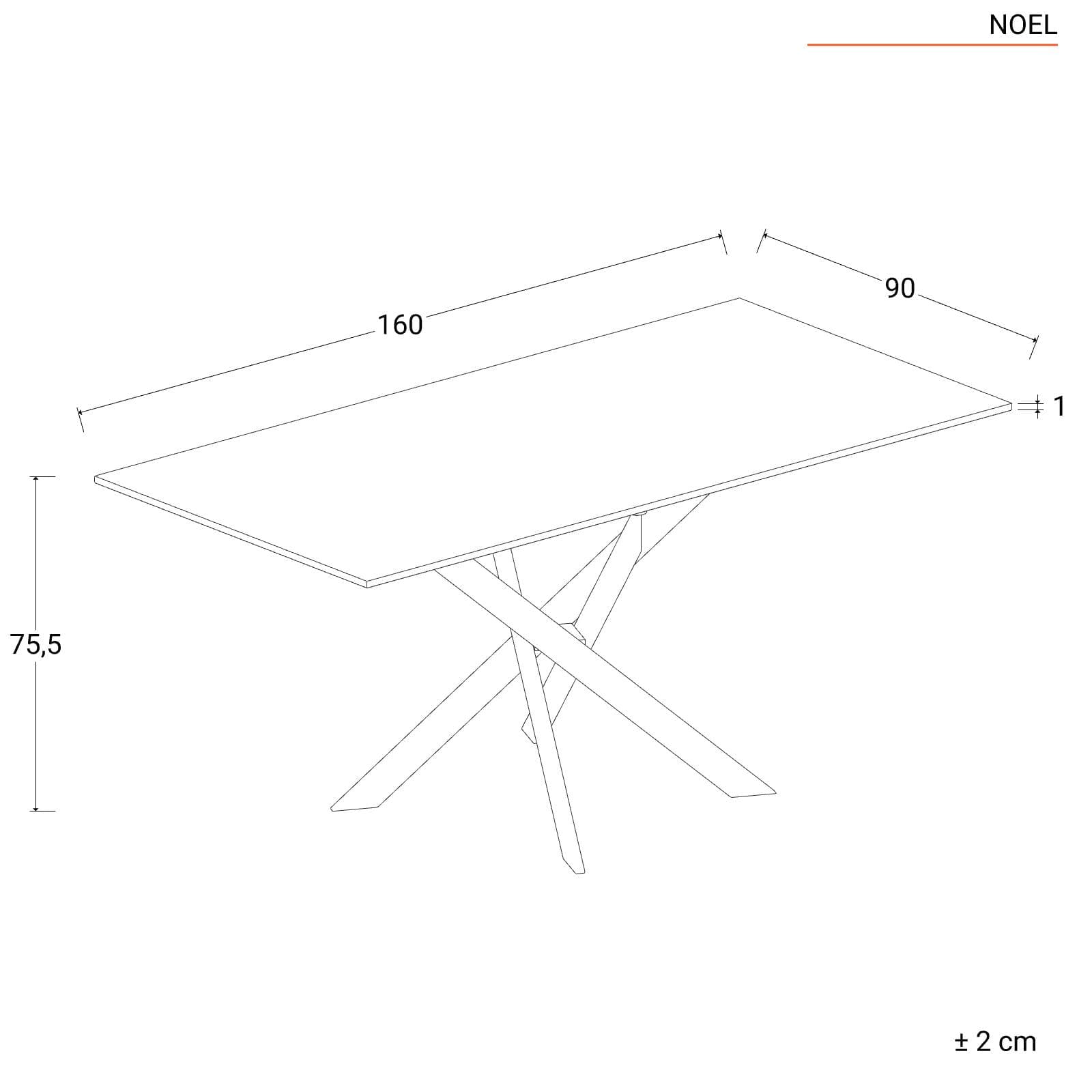 Tavolo 160x90 cm piano in vetro effetto marmo nero 10 mm e gambe incrociate oro - Noel