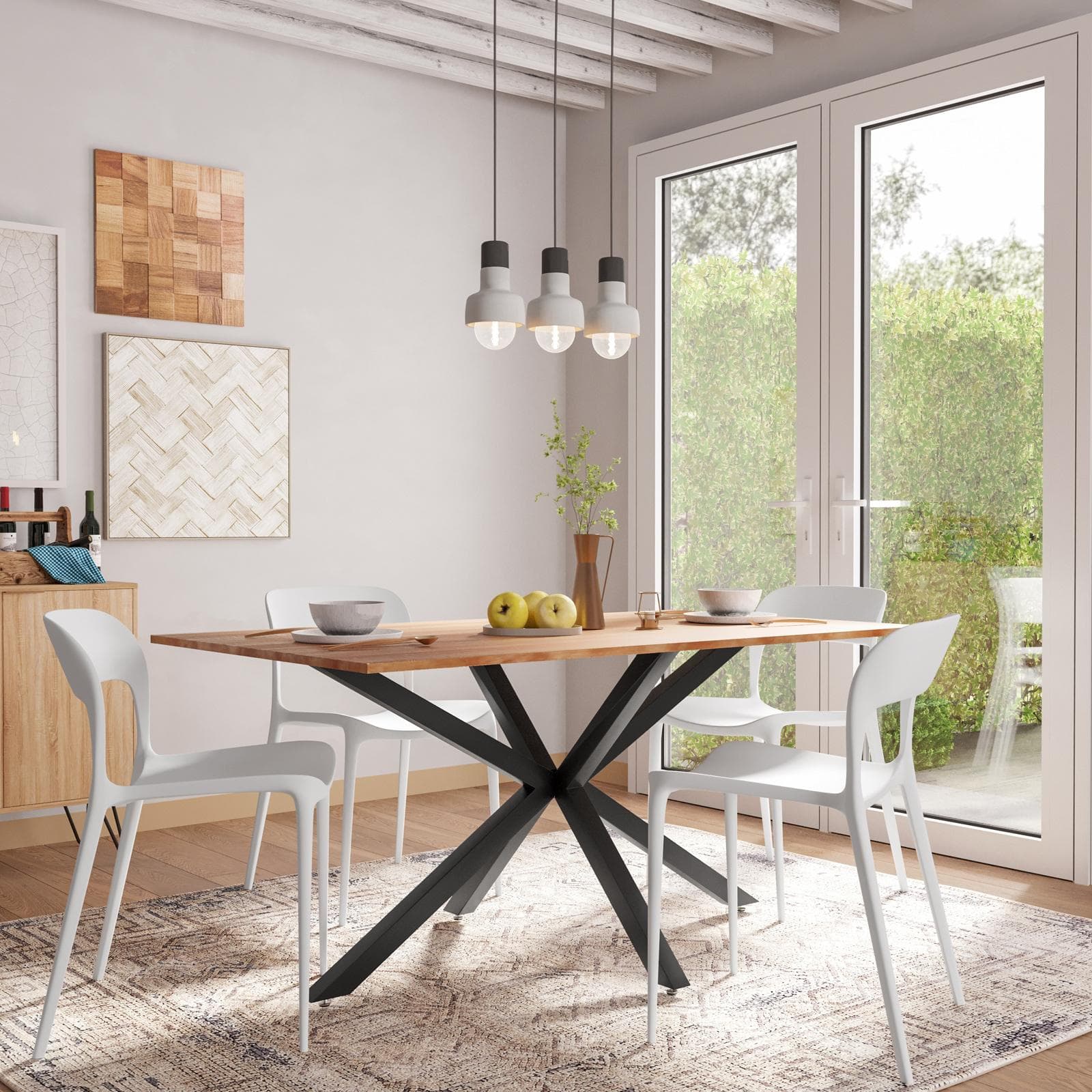 Tavolo 160x90 cm con top rovere e gambe incrociate nero - Focal