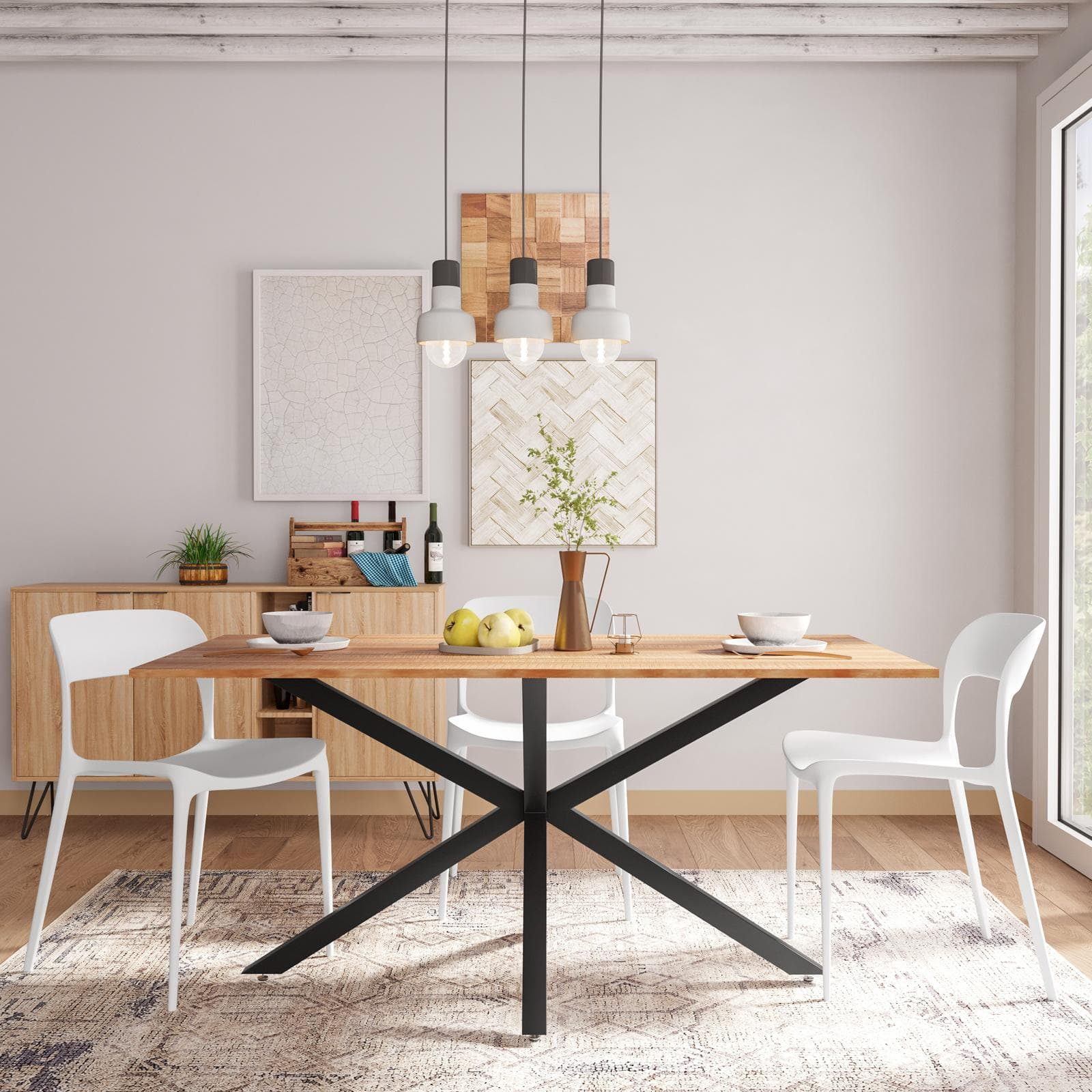 Tavolo 160x90 cm con top rovere e gambe incrociate nero - Focal