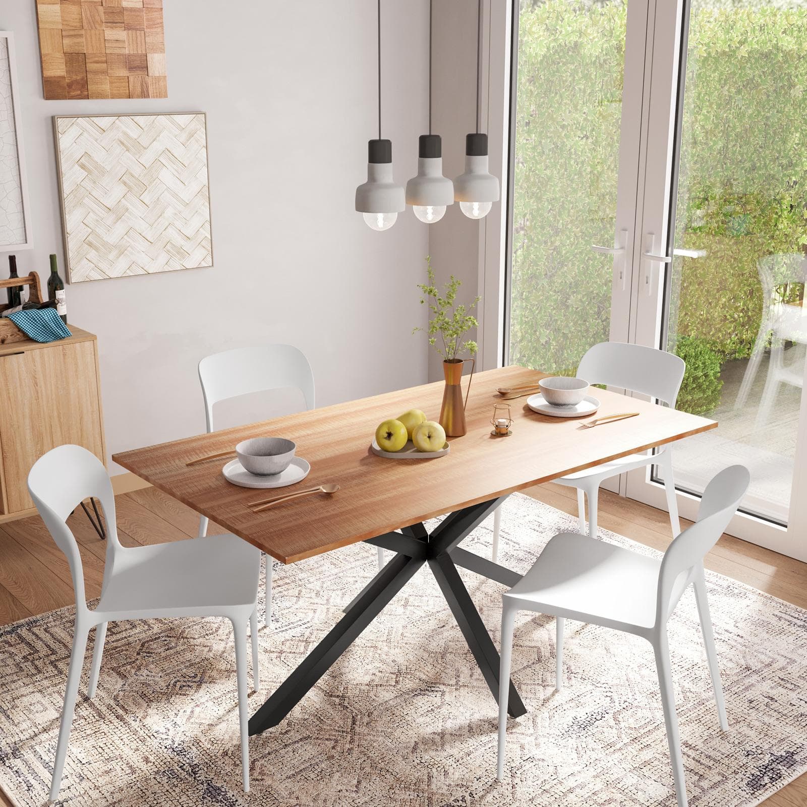Tavolo 160x90 cm con top rovere e gambe incrociate nero - Focal