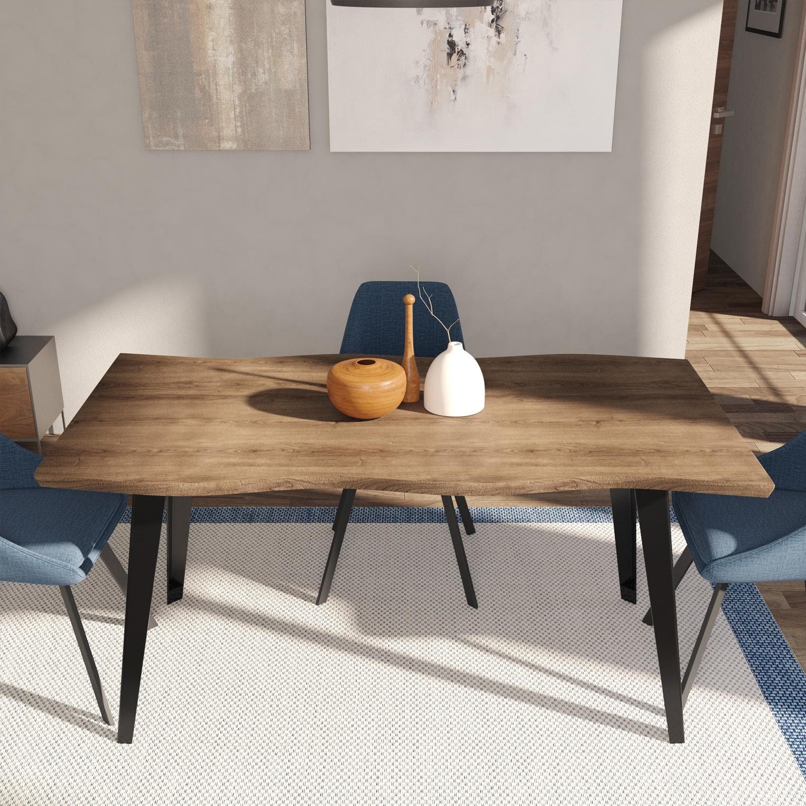 Tavolo 160x90 cm piano finitura noce e gambe nere - Islero