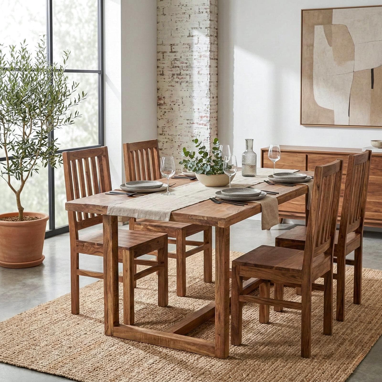 Tavolo 175x90 cm in legno di acacia 45 mm e gambe a U 5x5 - Freia Acacia