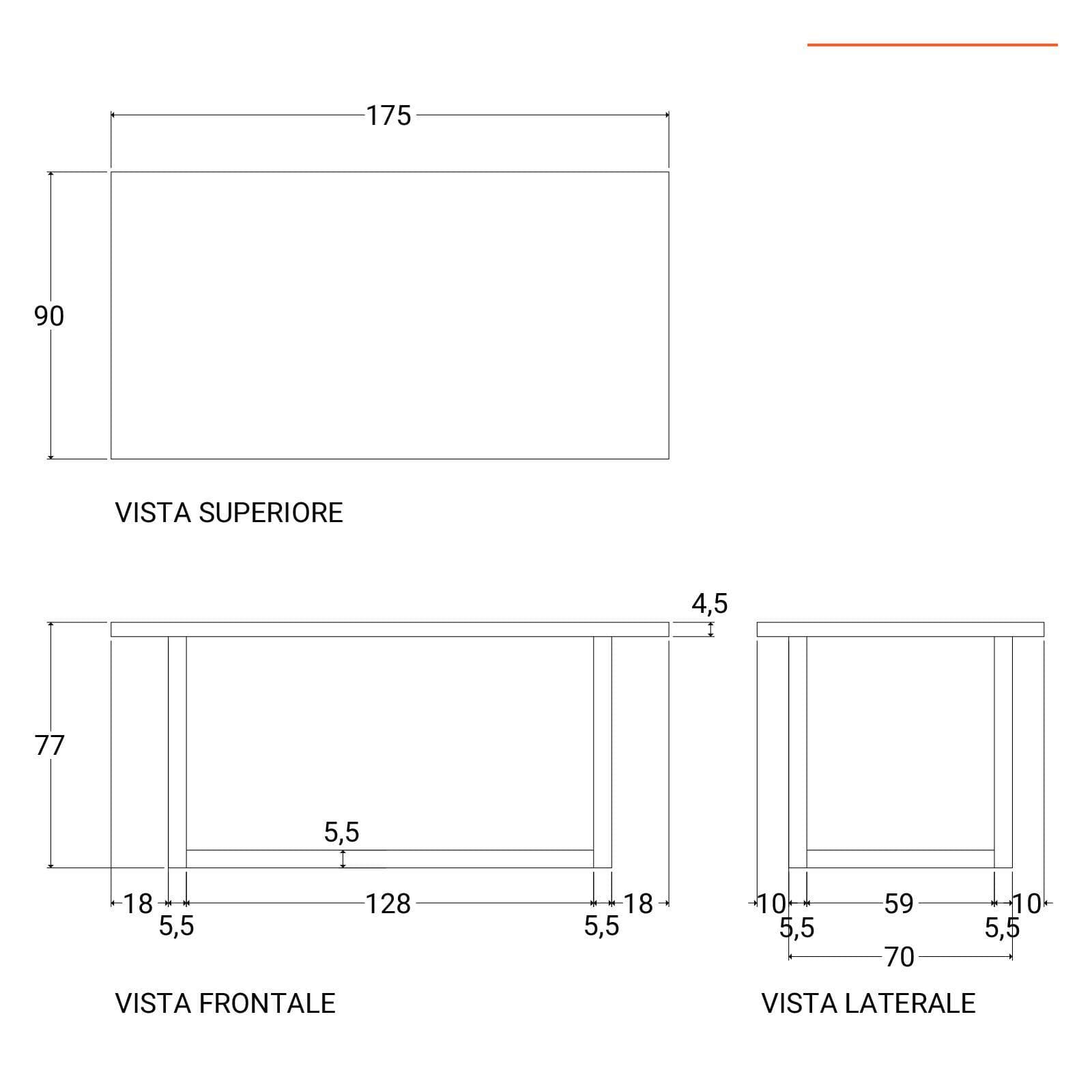 Tavolo 175x90 cm in legno di acacia 45 mm e gambe a U 5x5 - Freia Acacia