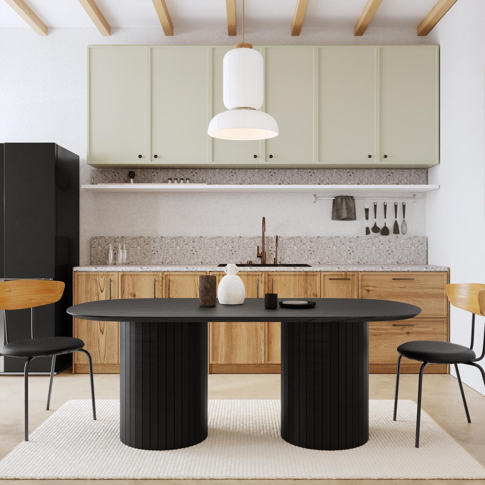 Tavolo da pranzo 180x90 cm in legno di mango nero con gambe cannettate - Malua