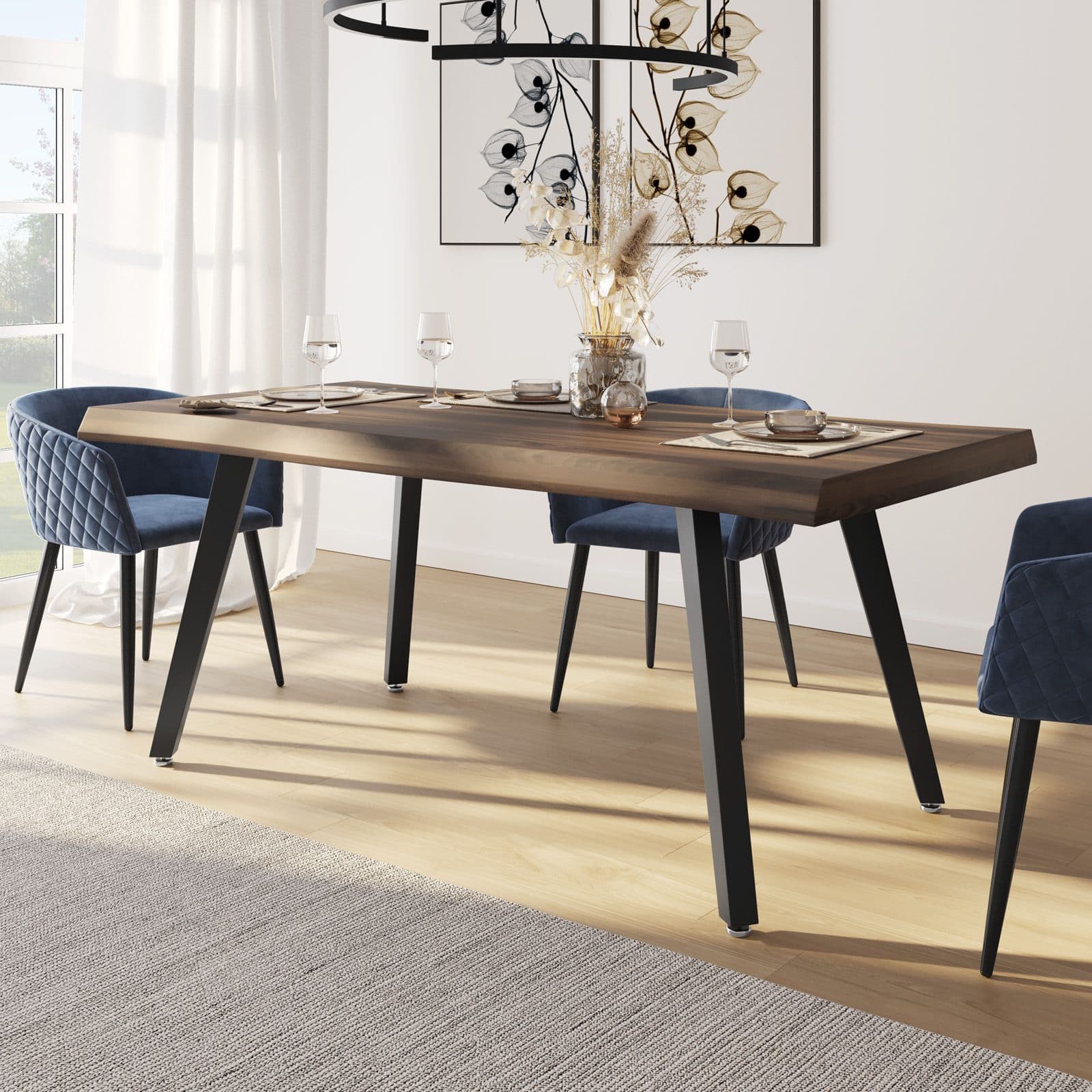Tavolo 180x90 cm con piano in legno e gambe nere - Dillon