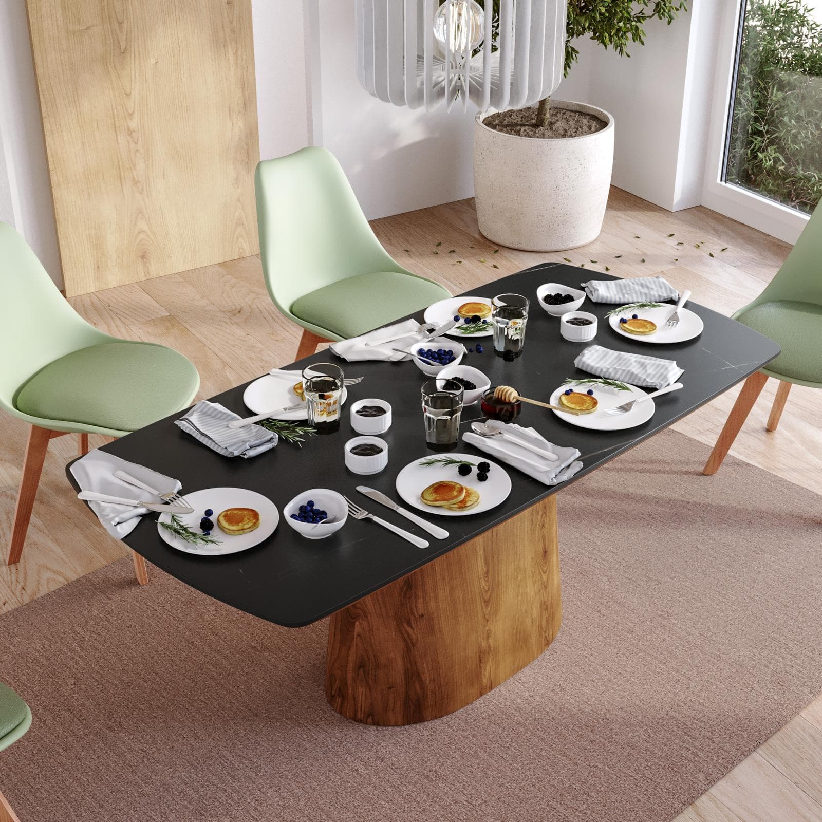 Tavolo 180x90 cm con top in ceramica nero effetto marmo e gambe noce - Rhyme