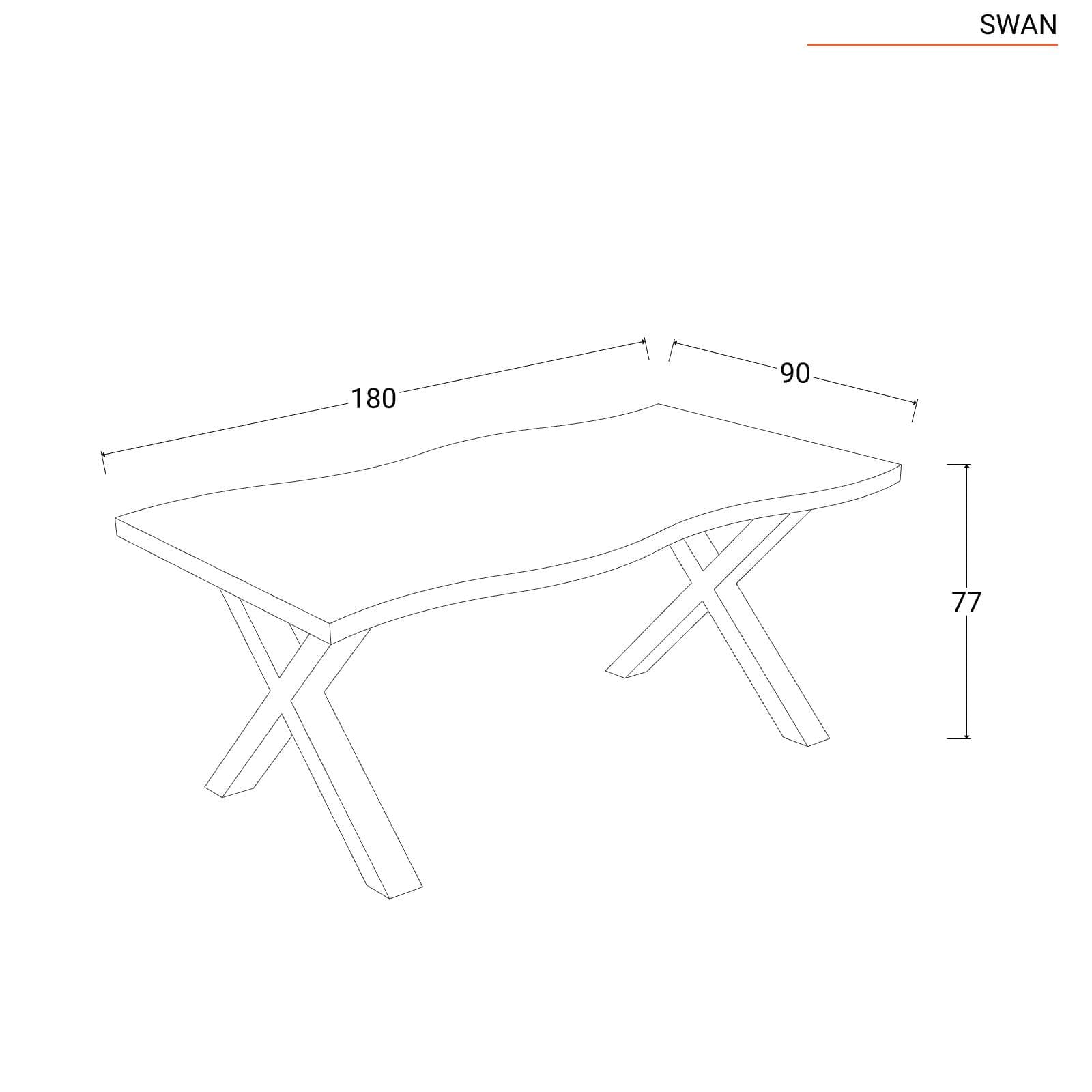 Tavolo 180x90 cm top 5 cm in legno rovere chiaro e gambe a X in metallo nero - Swan