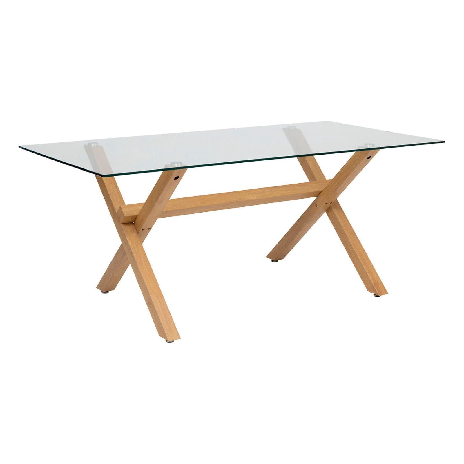 Tavolo 180x90 cm in acciaio effetto rovere e top in vetro temperato - Leif