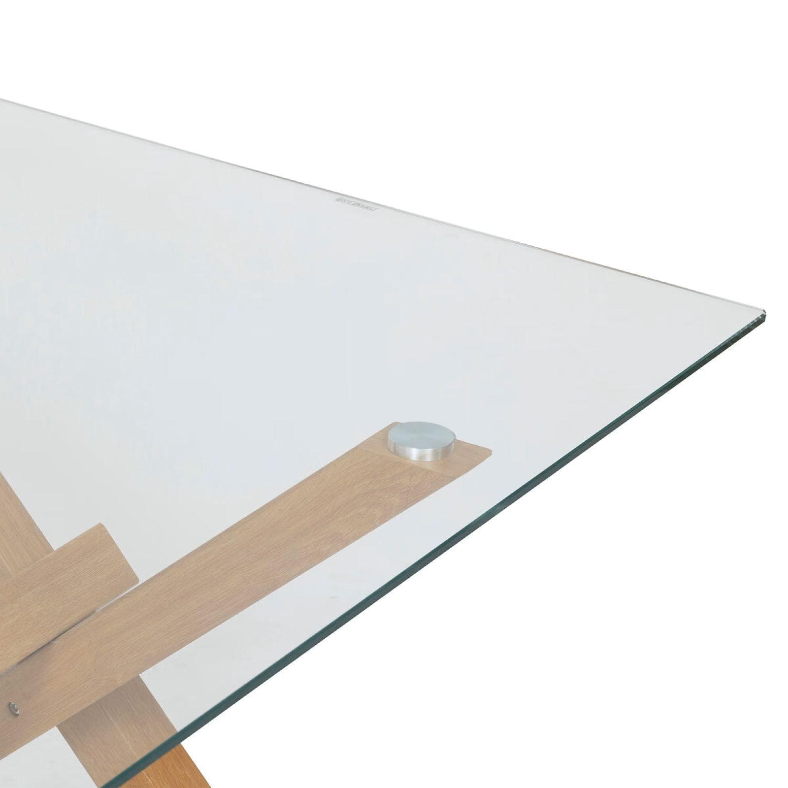 Tavolo 180x90 cm in acciaio effetto rovere e top in vetro temperato - Leif