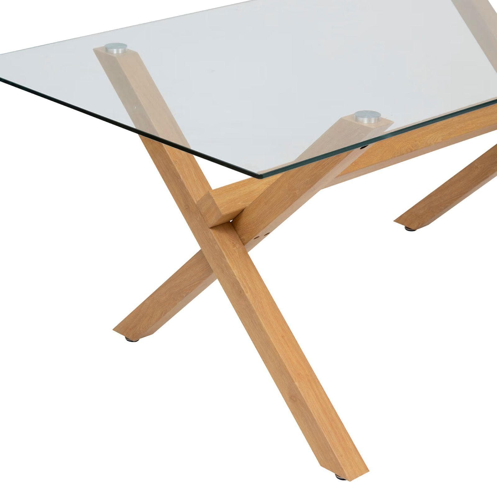 Tavolo 180x90 cm in acciaio effetto rovere e top in vetro temperato - Leif