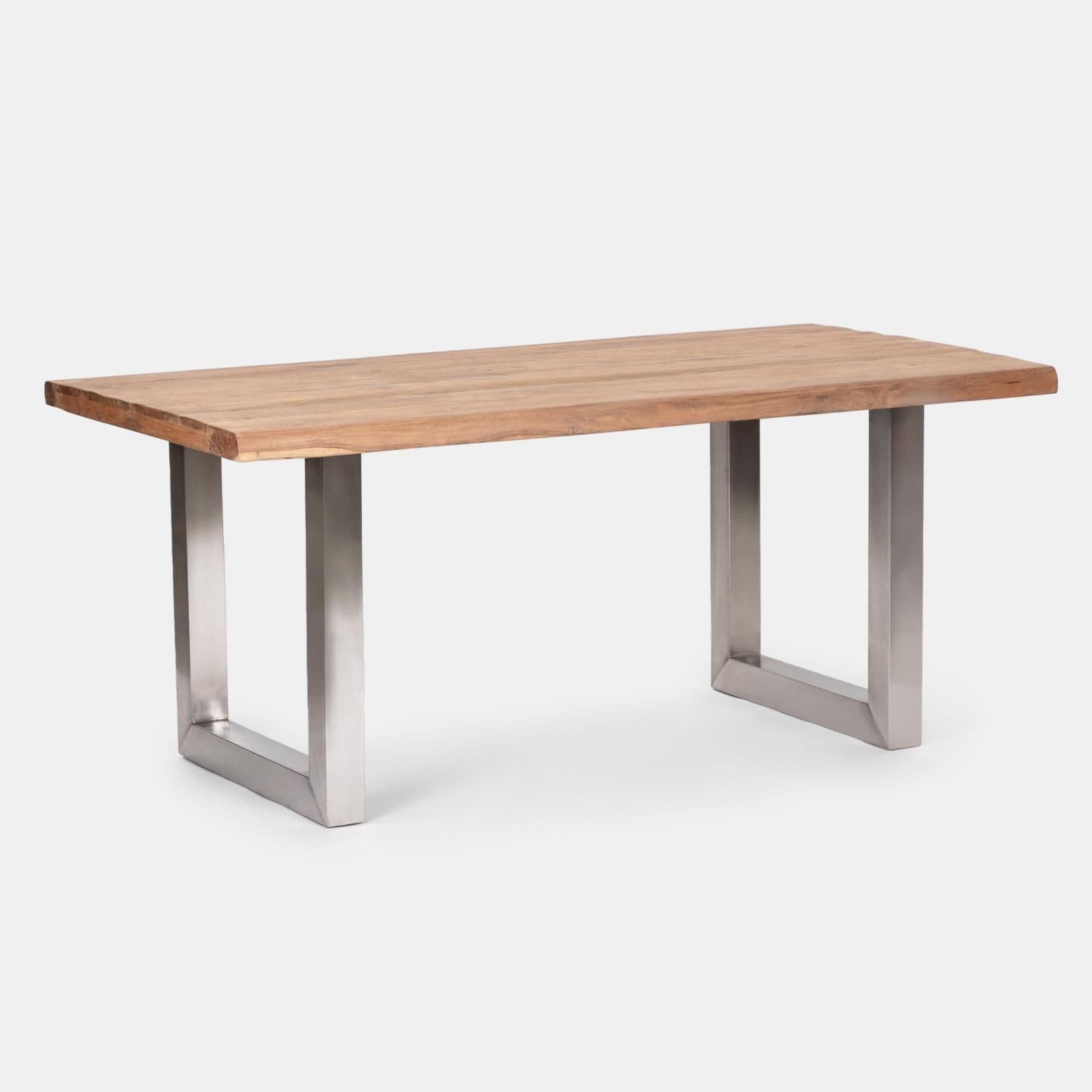 Tavolo 180x90 cm piano in legno di acacia 55 mm e gambe a U 5x5 in metallo cromo - Freia Acacia