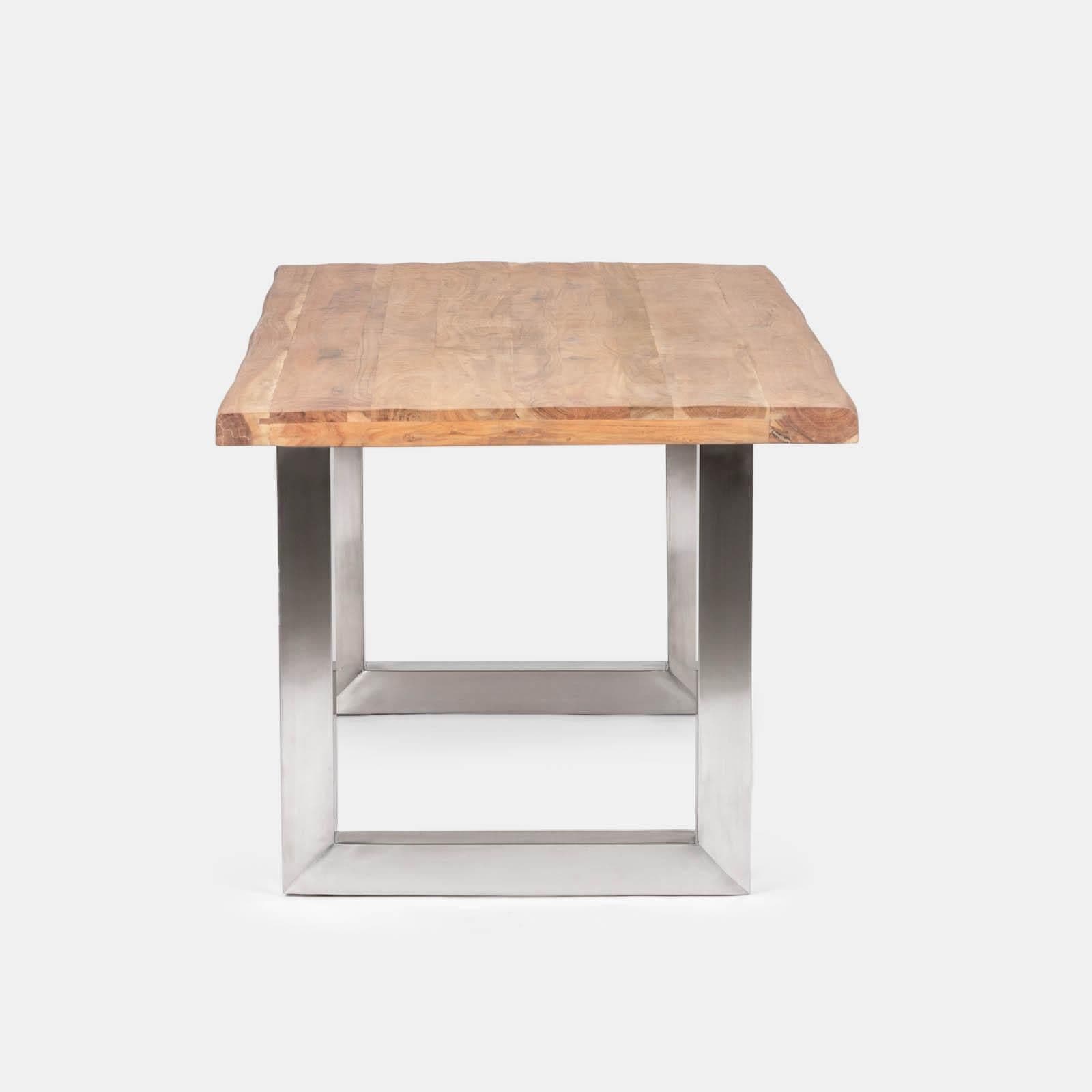 Tavolo 180x90 cm piano in legno di acacia 55 mm e gambe a U 5x5 in metallo cromo - Freia Acacia