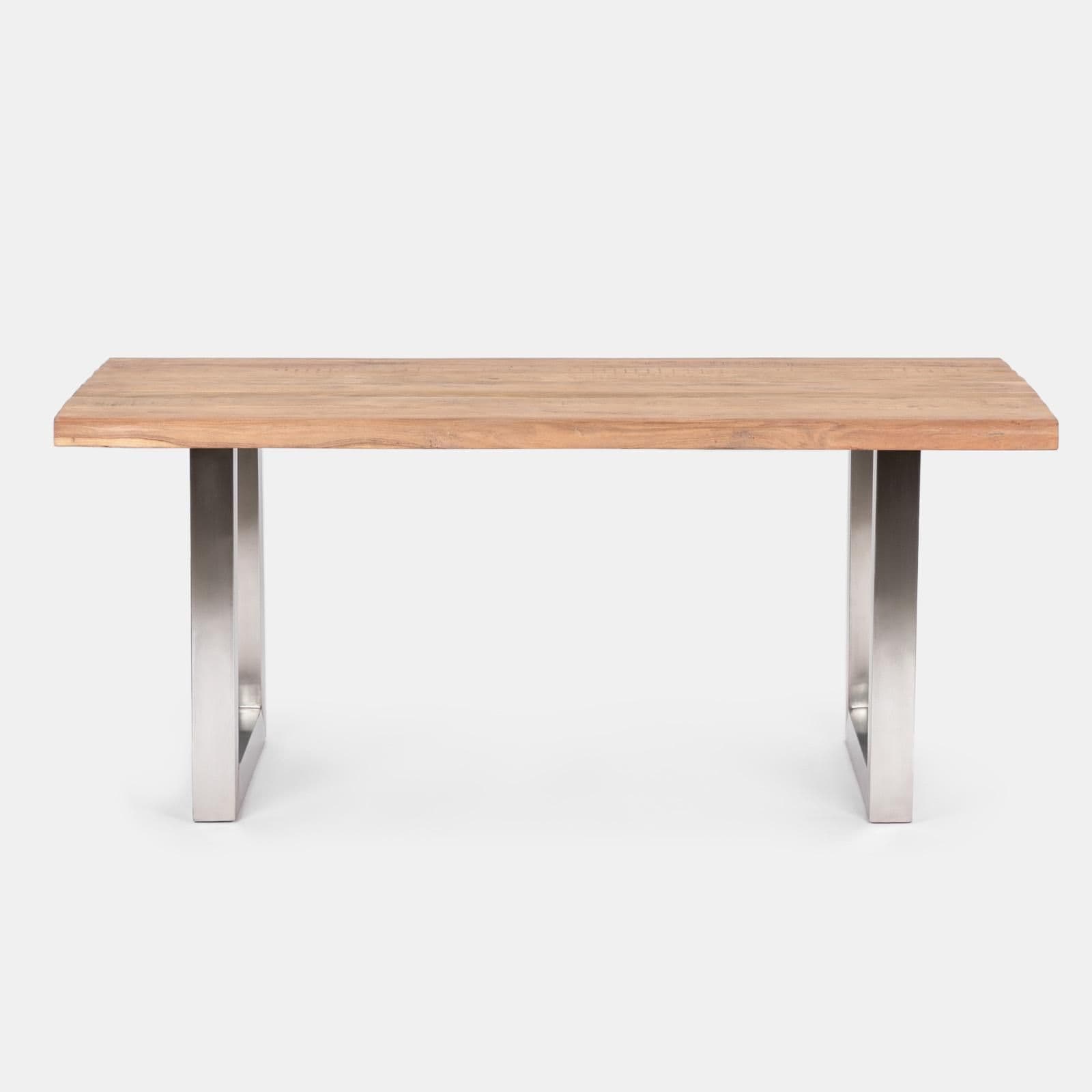 Tavolo 180x90 cm piano in legno di acacia 55 mm e gambe a U 5x5 in metallo cromo - Freia Acacia