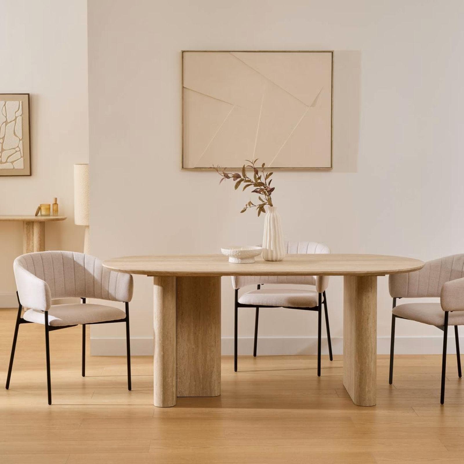 Tavolo 180x90 cm in legno effetto travertino beige - Thayla