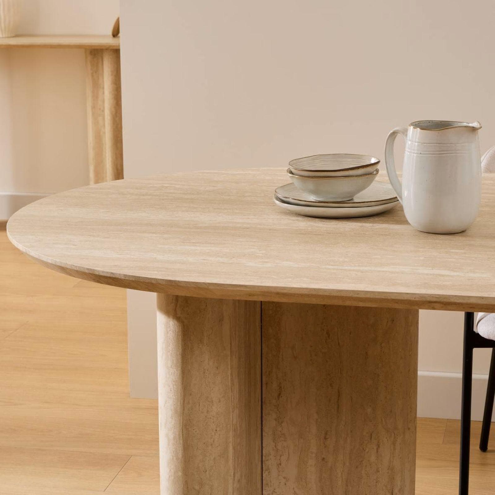 Tavolo 180x90 cm in legno effetto travertino beige - Thayla