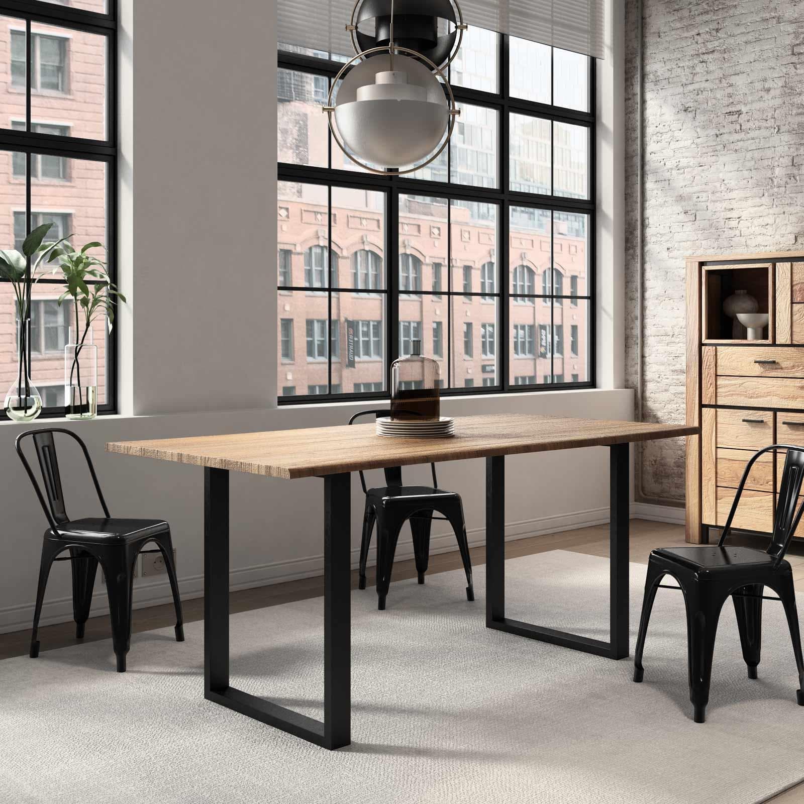 Tavolo 180x90 cm piano in legno di mango 26 mm e gambe a U 8x4 in metallo nero - Freia Mango