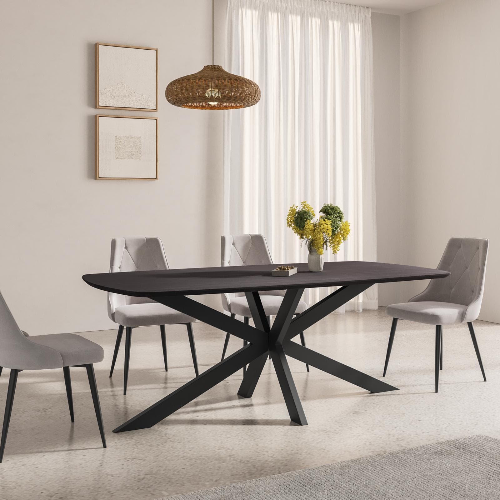 Tavolo 180x90 top legno di mango nero e gambe in metallo nero - Striv