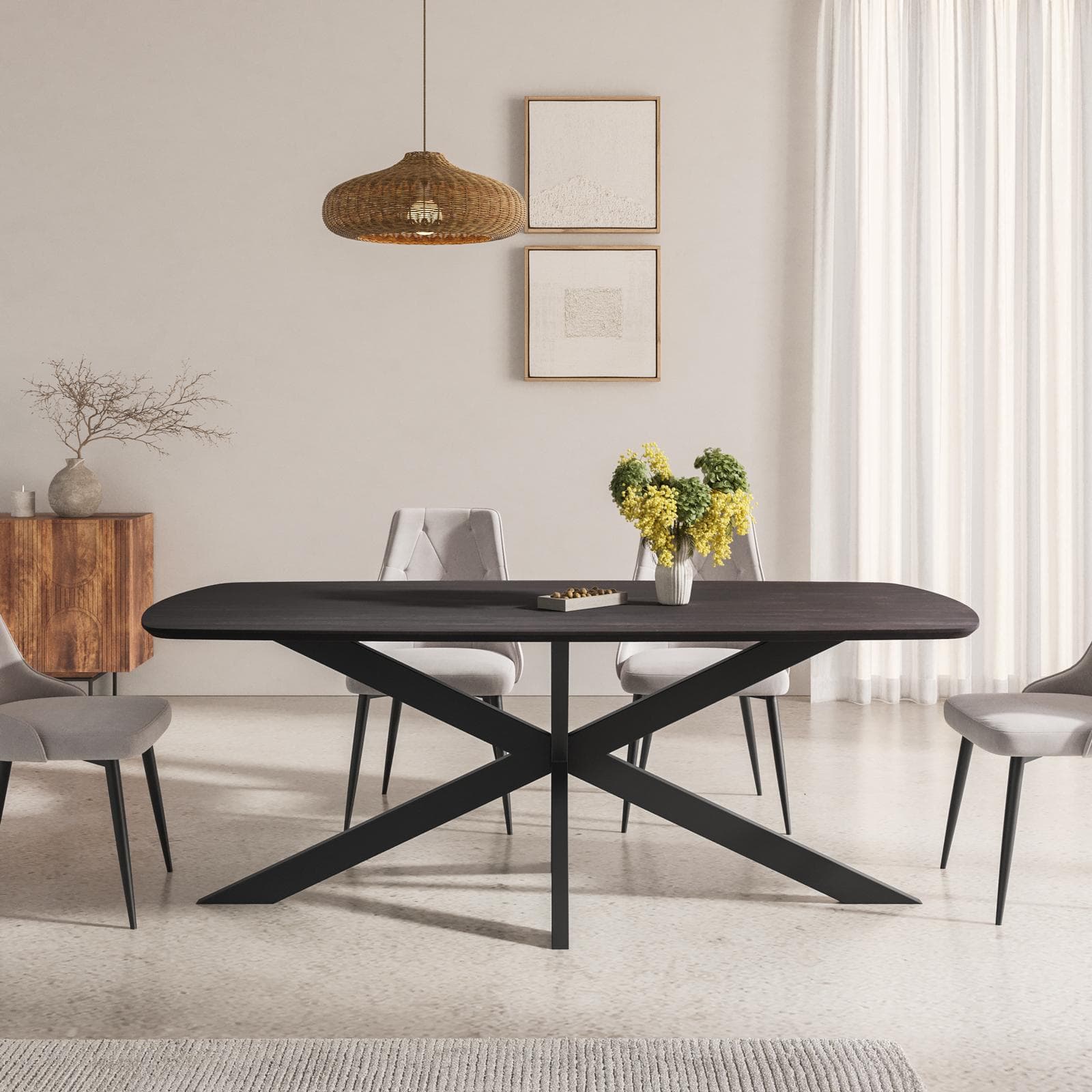 Tavolo 180x90 top legno di mango nero e gambe in metallo nero - Striv