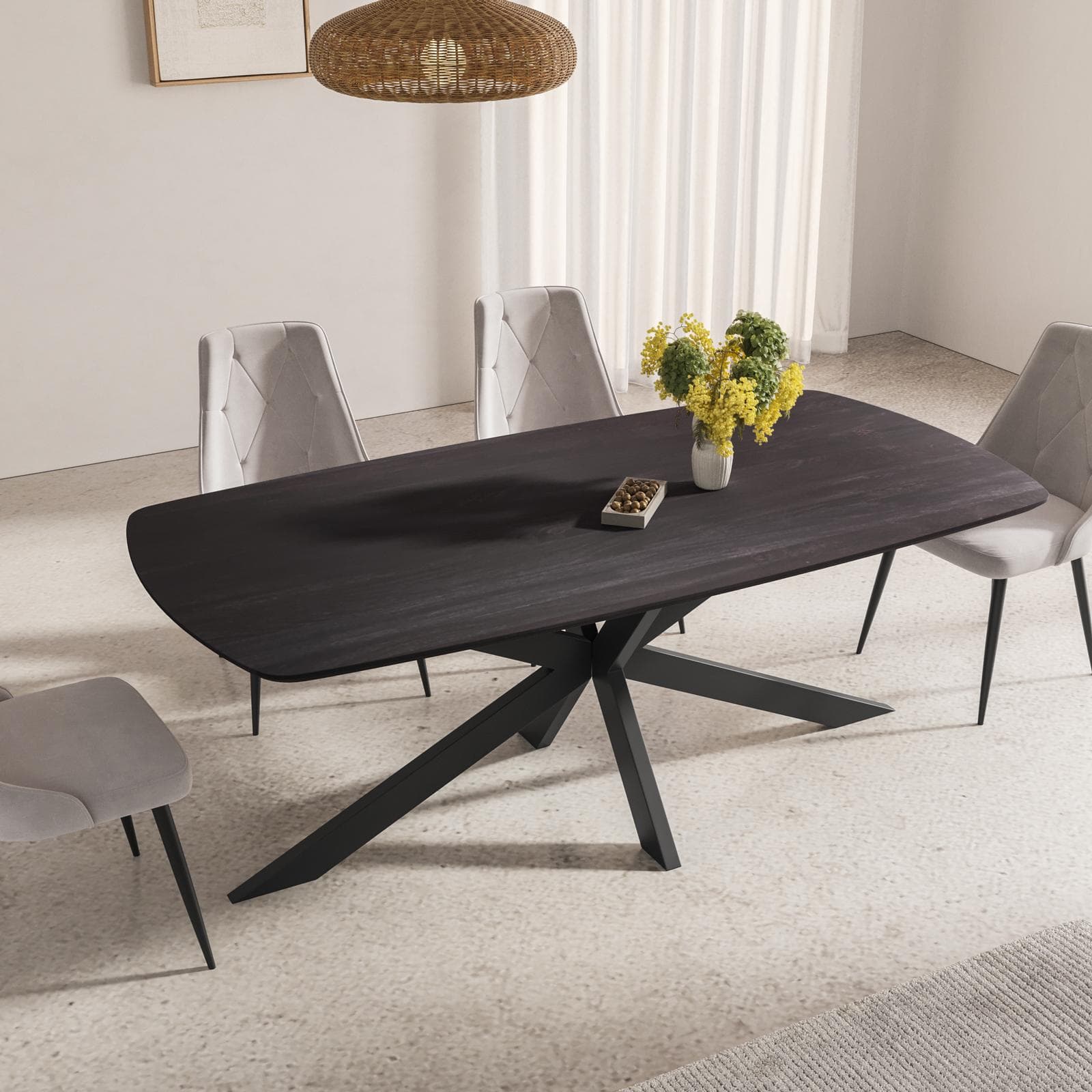 Tavolo 180x90 top legno di mango nero e gambe in metallo nero - Striv