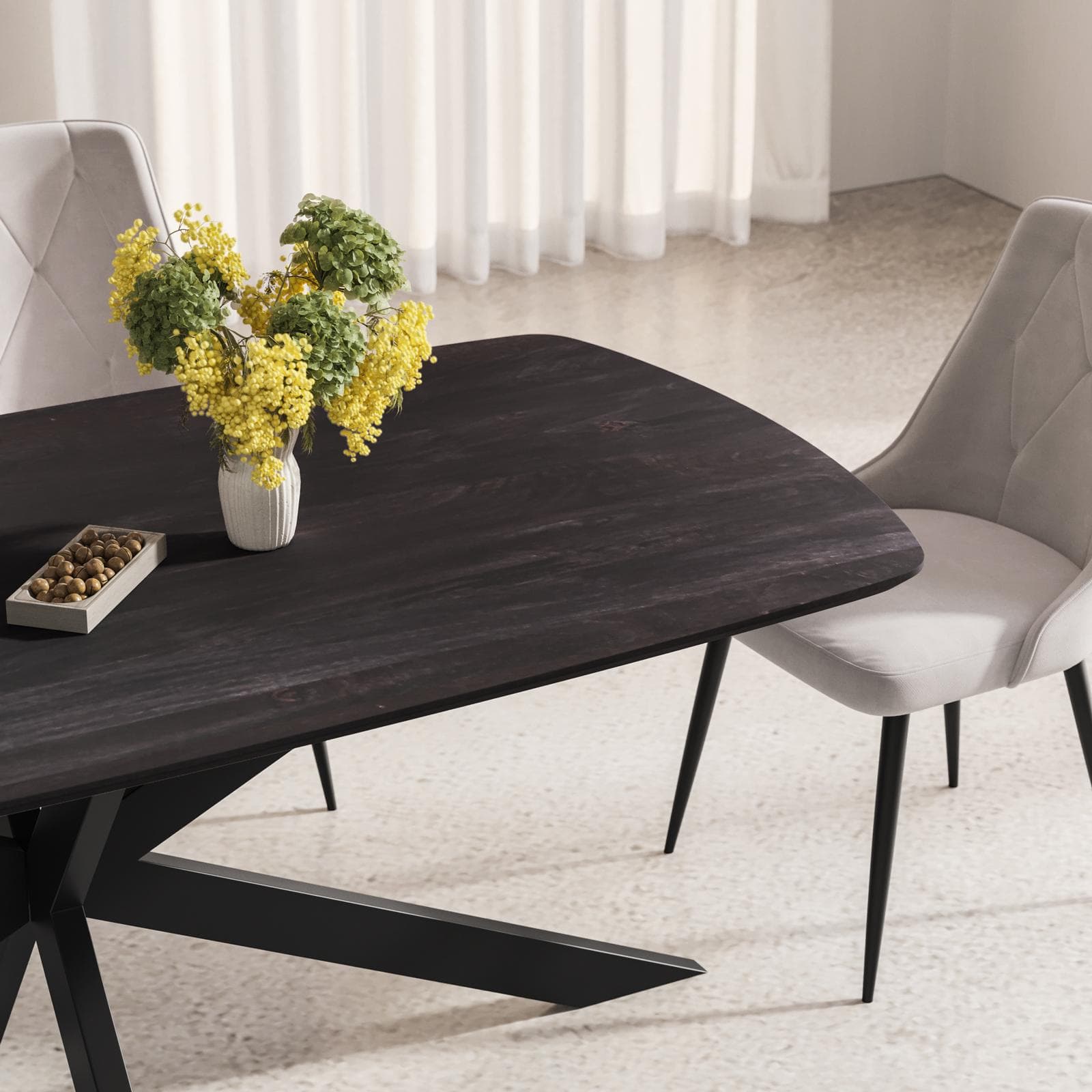 Tavolo 180x90 top legno di mango nero e gambe in metallo nero - Striv