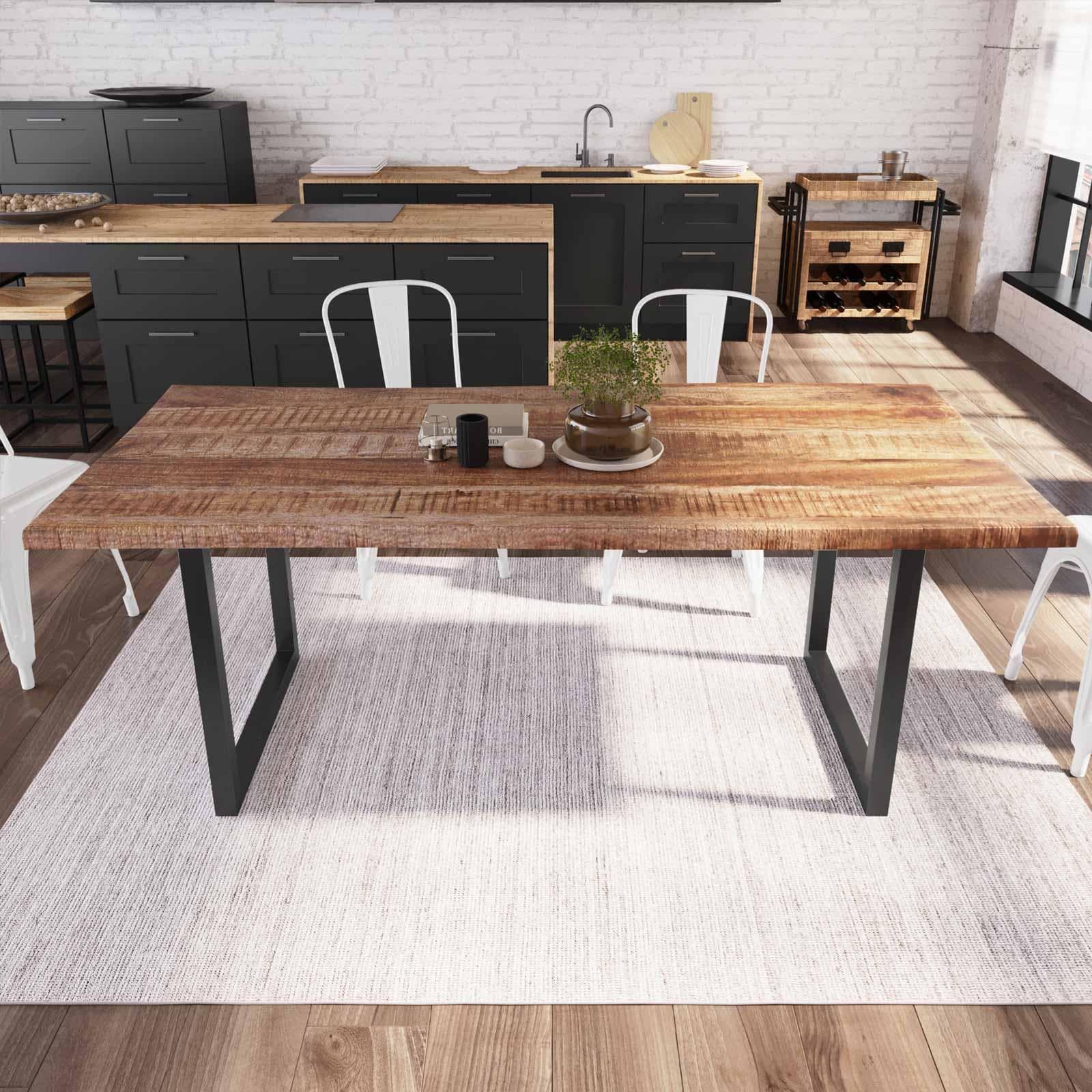 Tavolo 200x100 cm piano in legno di mango 26 mm e gambe a U 5x5 in metallo nero - Freia Mango