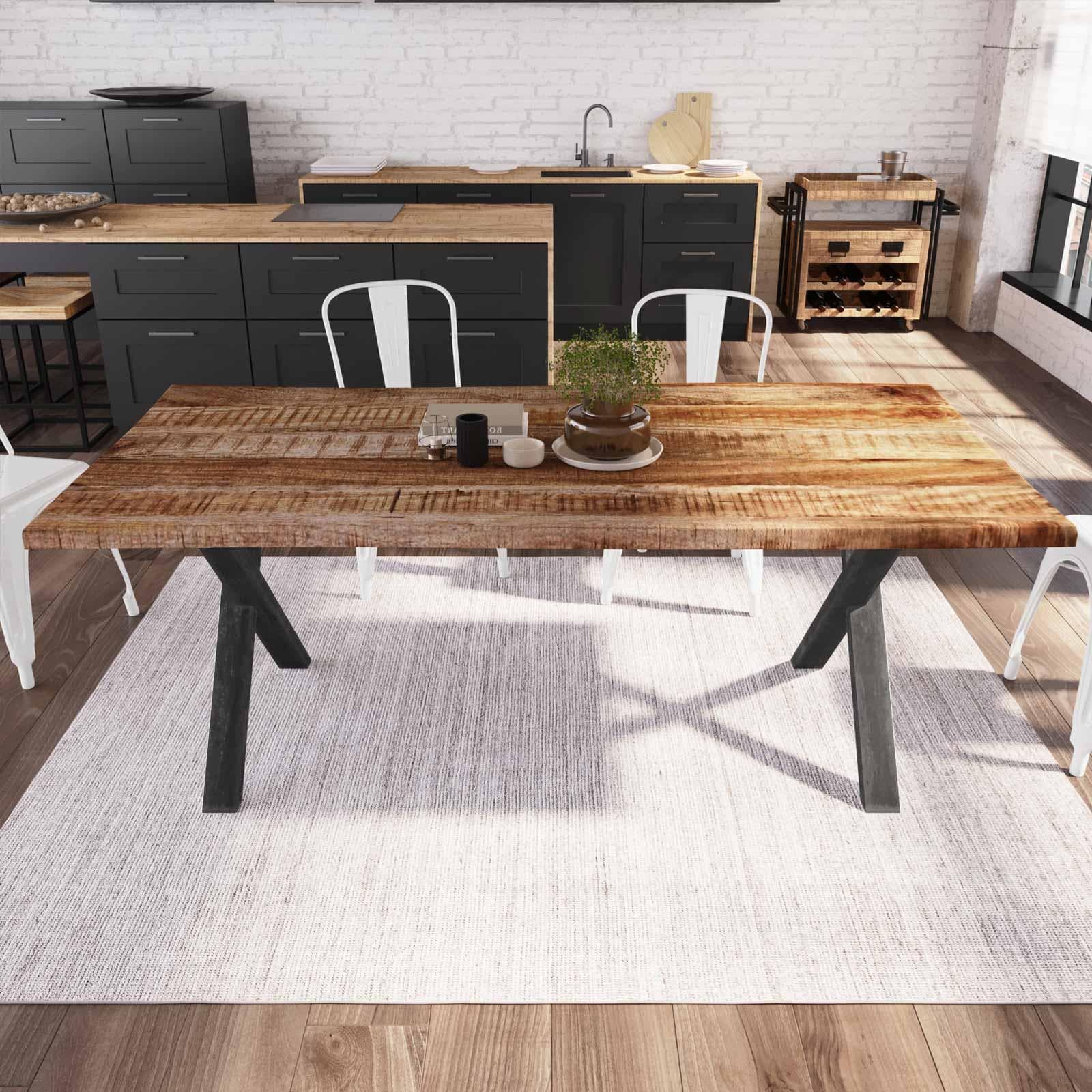 Tavolo 200x100 cm piano in legno di mango 26 mm e gambe a X 8x4 in metallo nero - Freia Mango