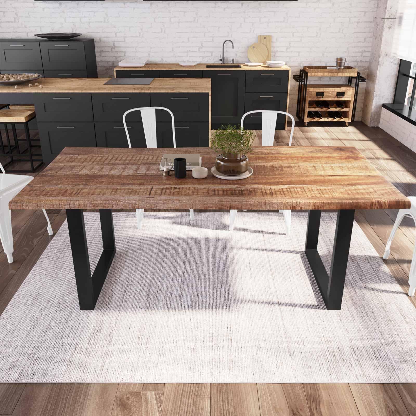 Tavolo 200x100 cm piano in legno di mango 26 mm e gambe a U 8x4 in metallo nero - Freia Mango