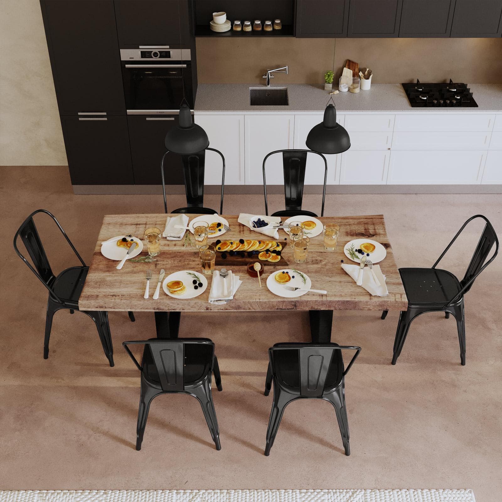Tavolo 200x100 cm top scatolato in legno di mango 80 mm e gambe a U 5x5 in metallo nero - Freia Mango