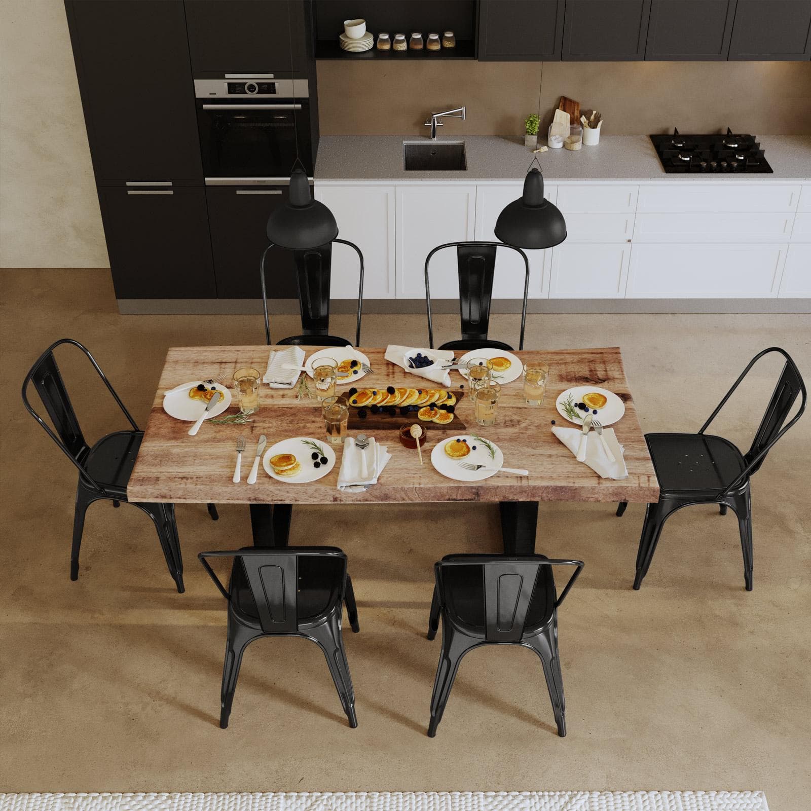 Tavolo 200x100 cm top scatolato in legno di mango 80 mm e gambe a U 8x4 in metallo nero - Freia Mango