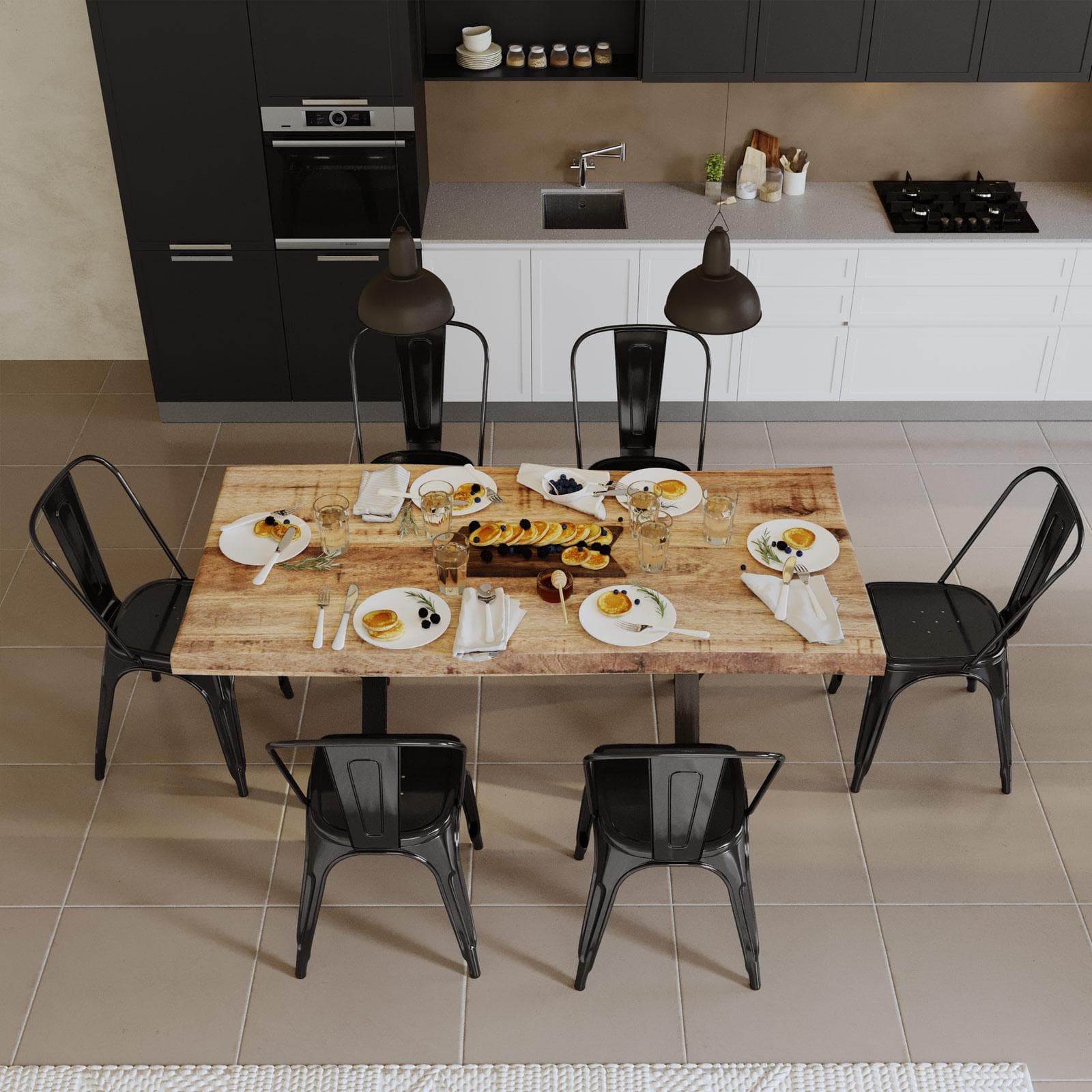 Tavolo 200x100 cm top scatolato in legno di mango 80 mm e gambe a X 8x4 in metallo nero - Freia Mango