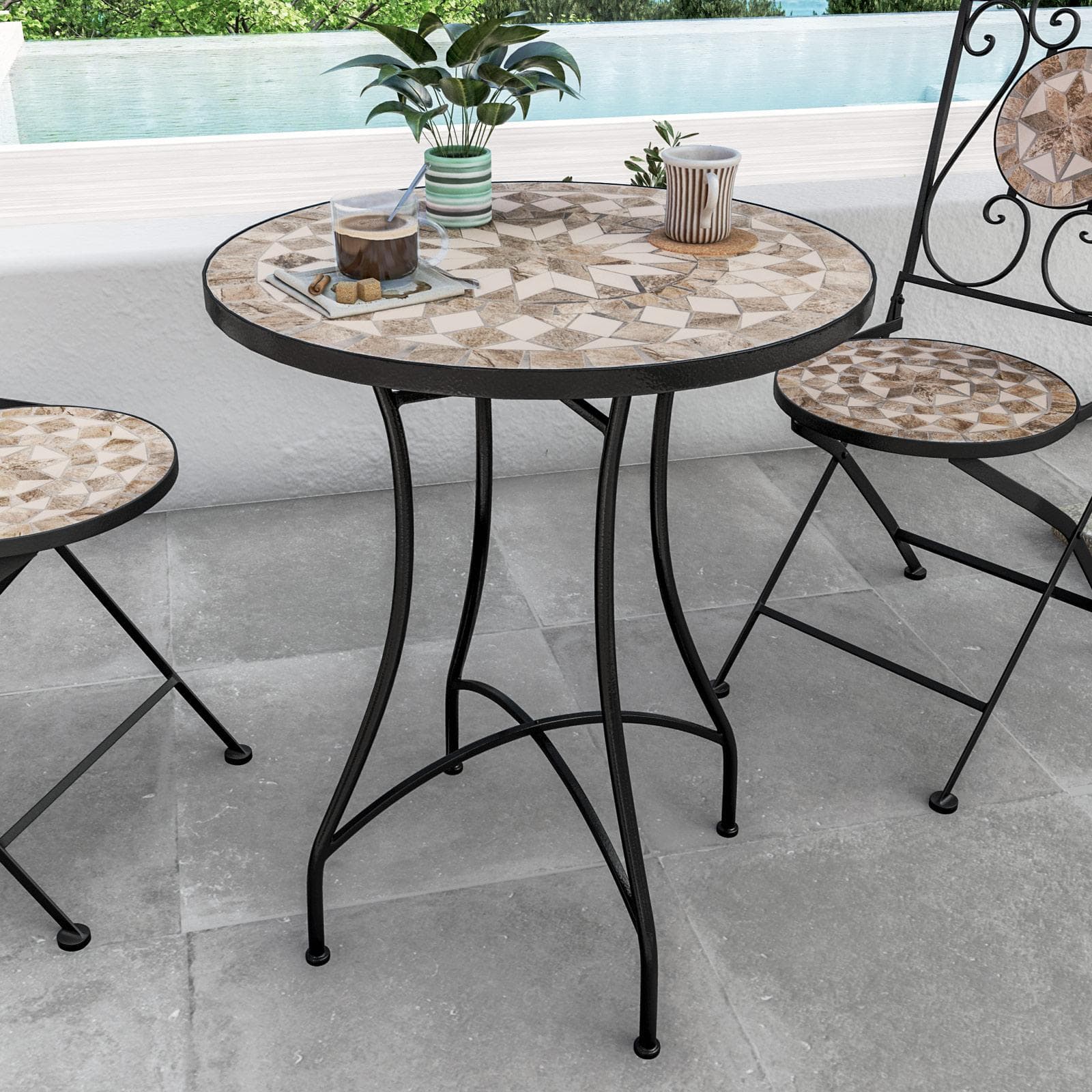 Tavolo rotondo 60 cm con decorazione mosaico a stella toni freddi - Otranto