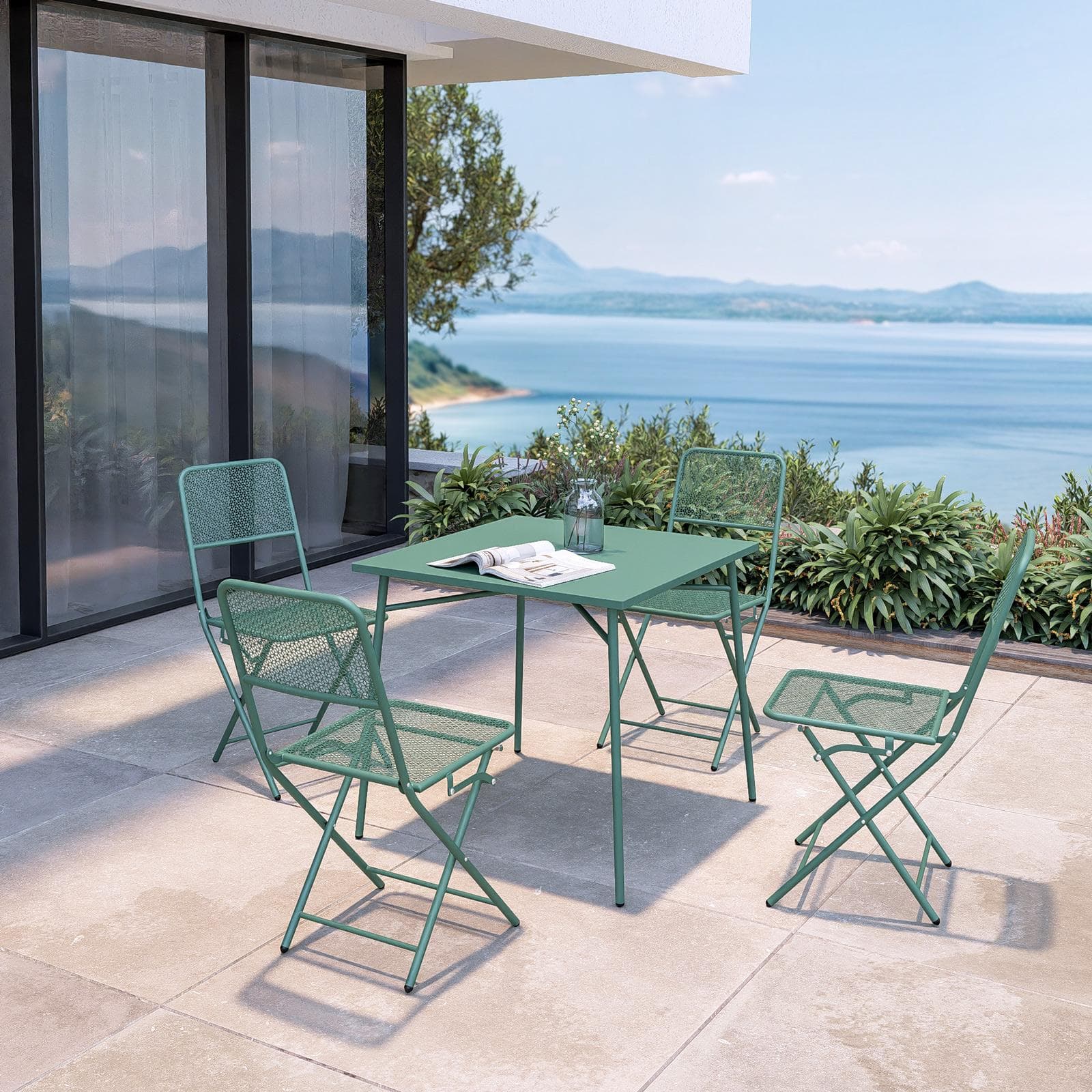 Tavolo da giardino 80x80 cm in acciaio verde marino - Faber