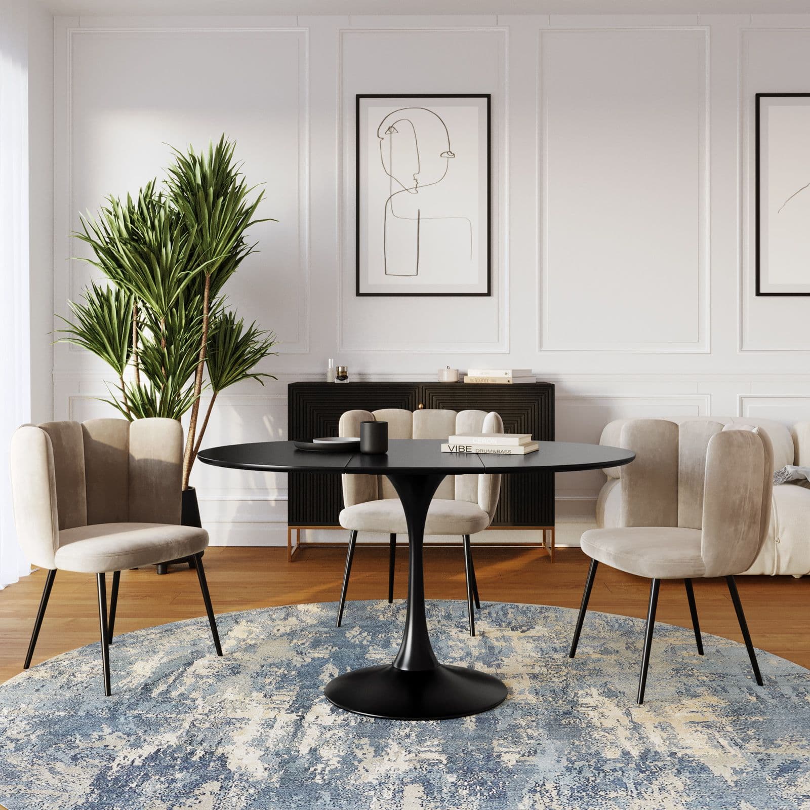 Tavolo allungabile 100-140x100 cm in legno nero - Tulipano
