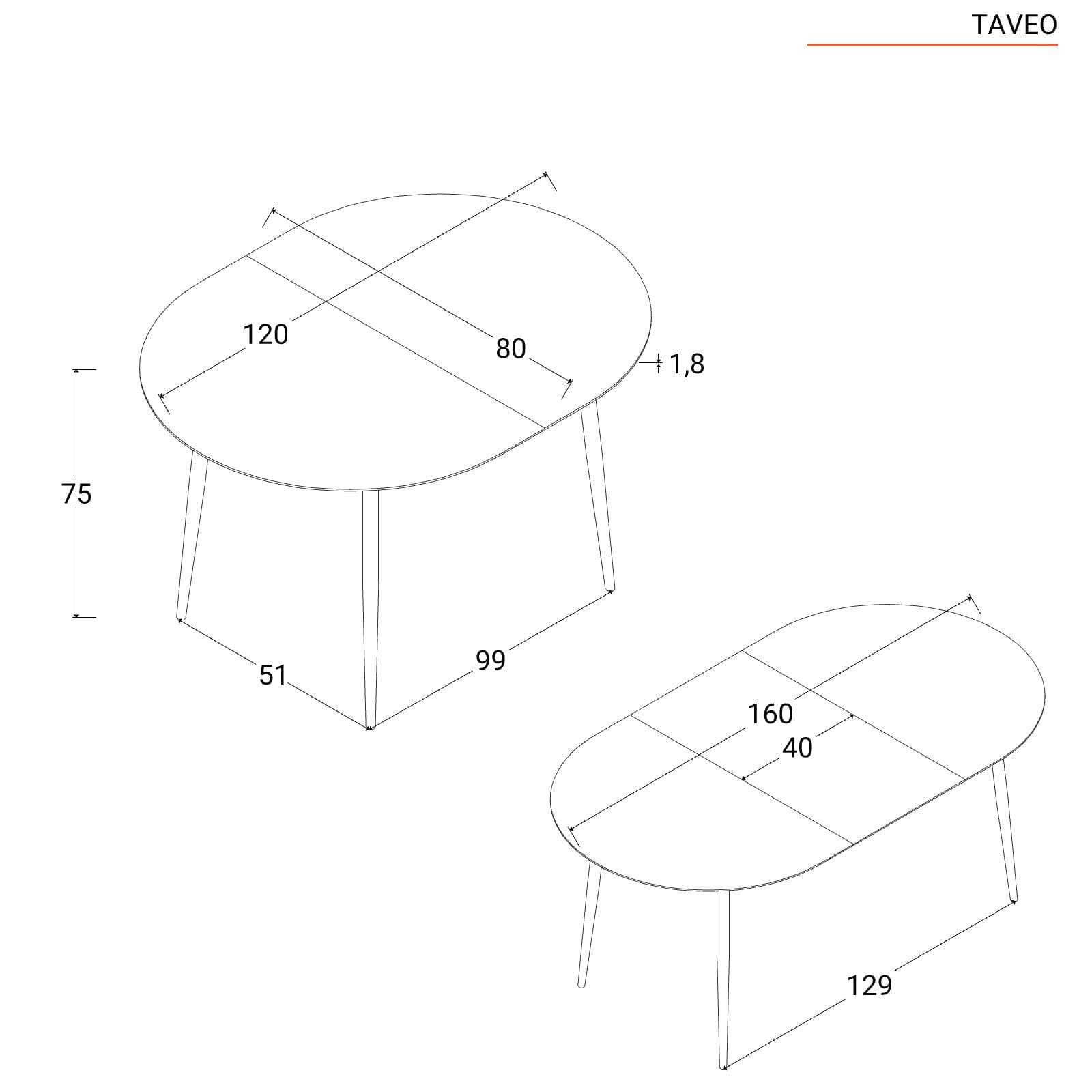 Tavolo allungabile 120-160x80 cm top effetto rovere americano e gambe nere - Taveo
