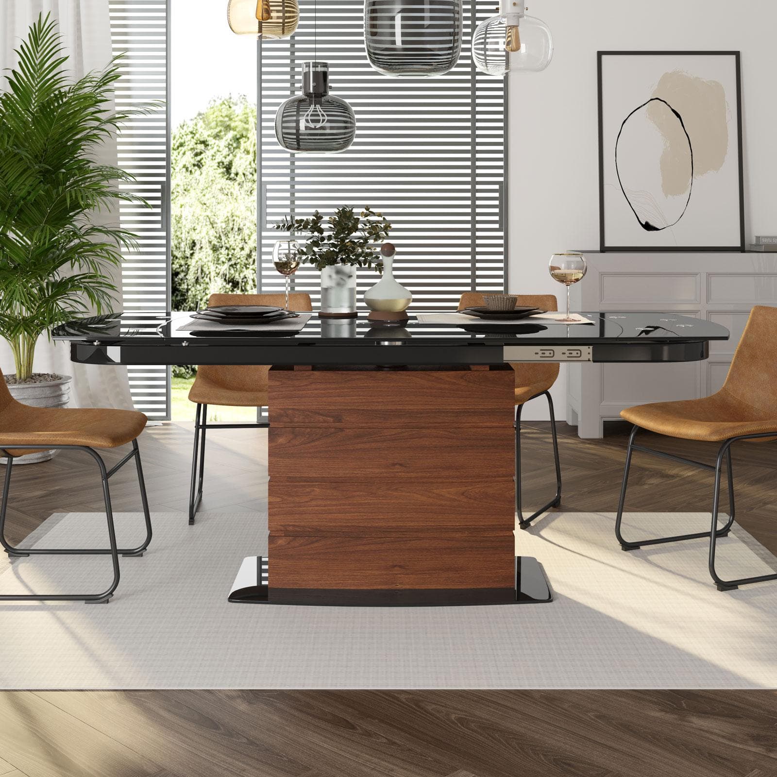 Tavolo allungabile 130-190x90 cm con piano 10 mm in vetro nero - Luxa